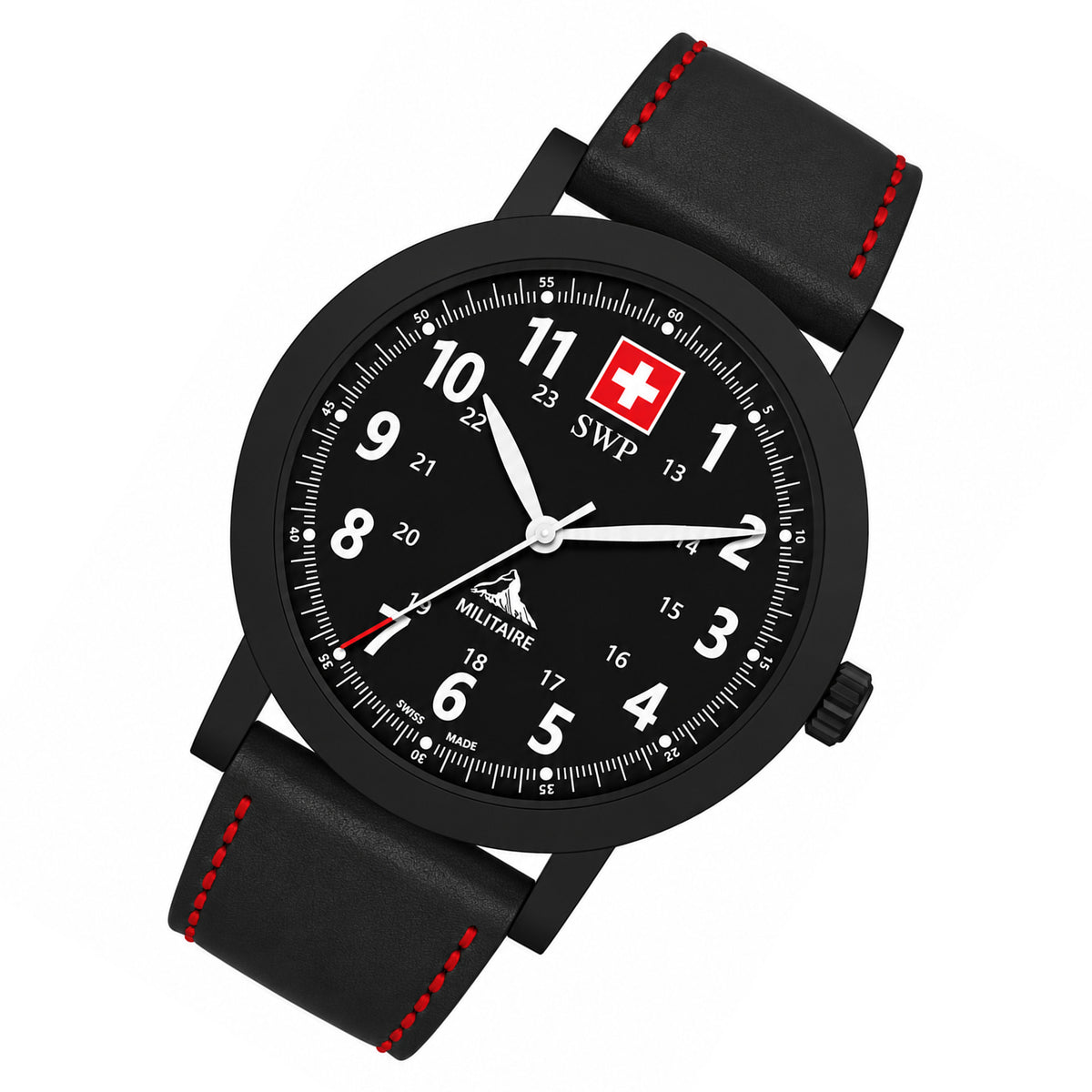 SWP Black & Red Leather Men's Swiss Made Watch - H227NLN