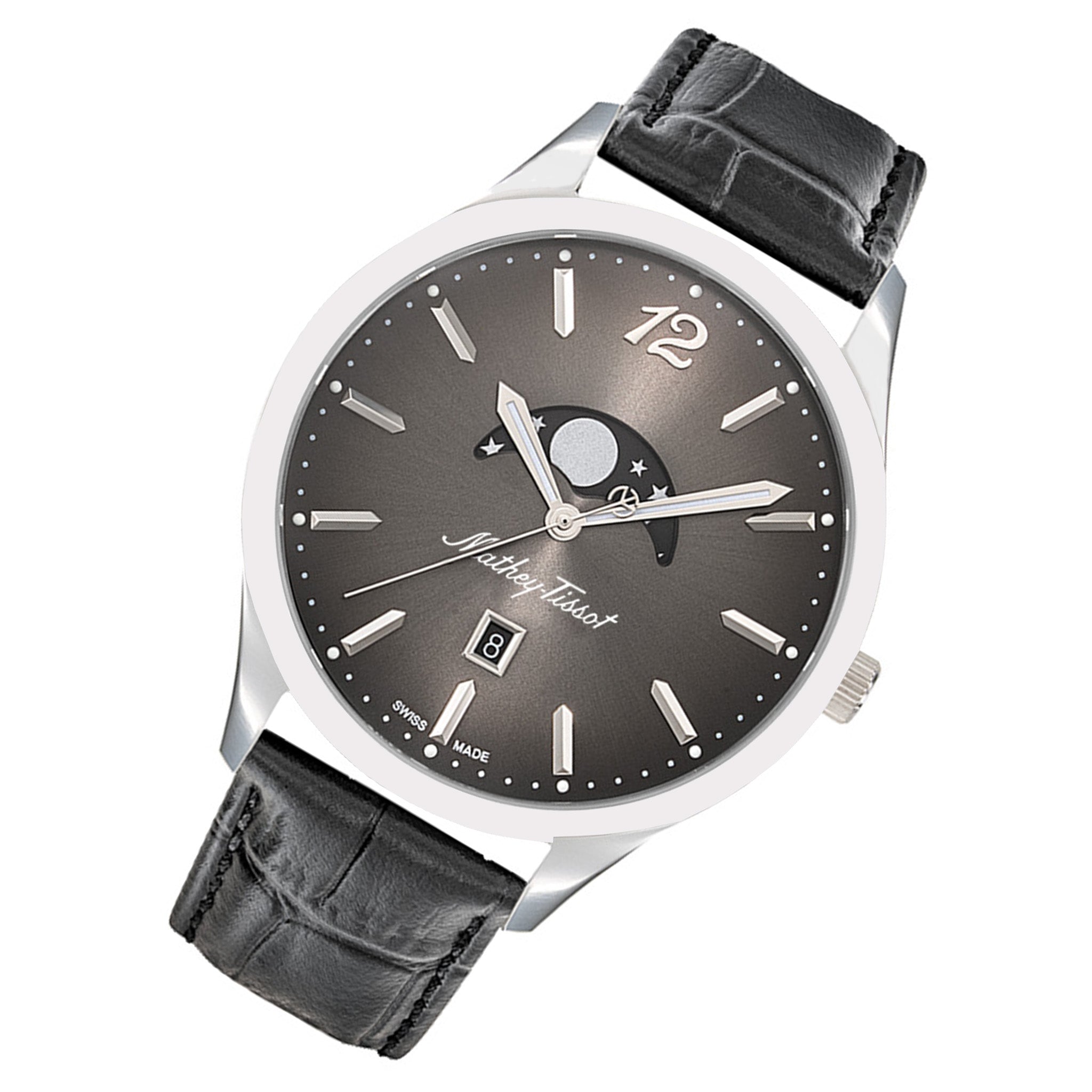 Mathey-Tissot Black Leather Black-Brown Dial Men's Watch - H411LAN