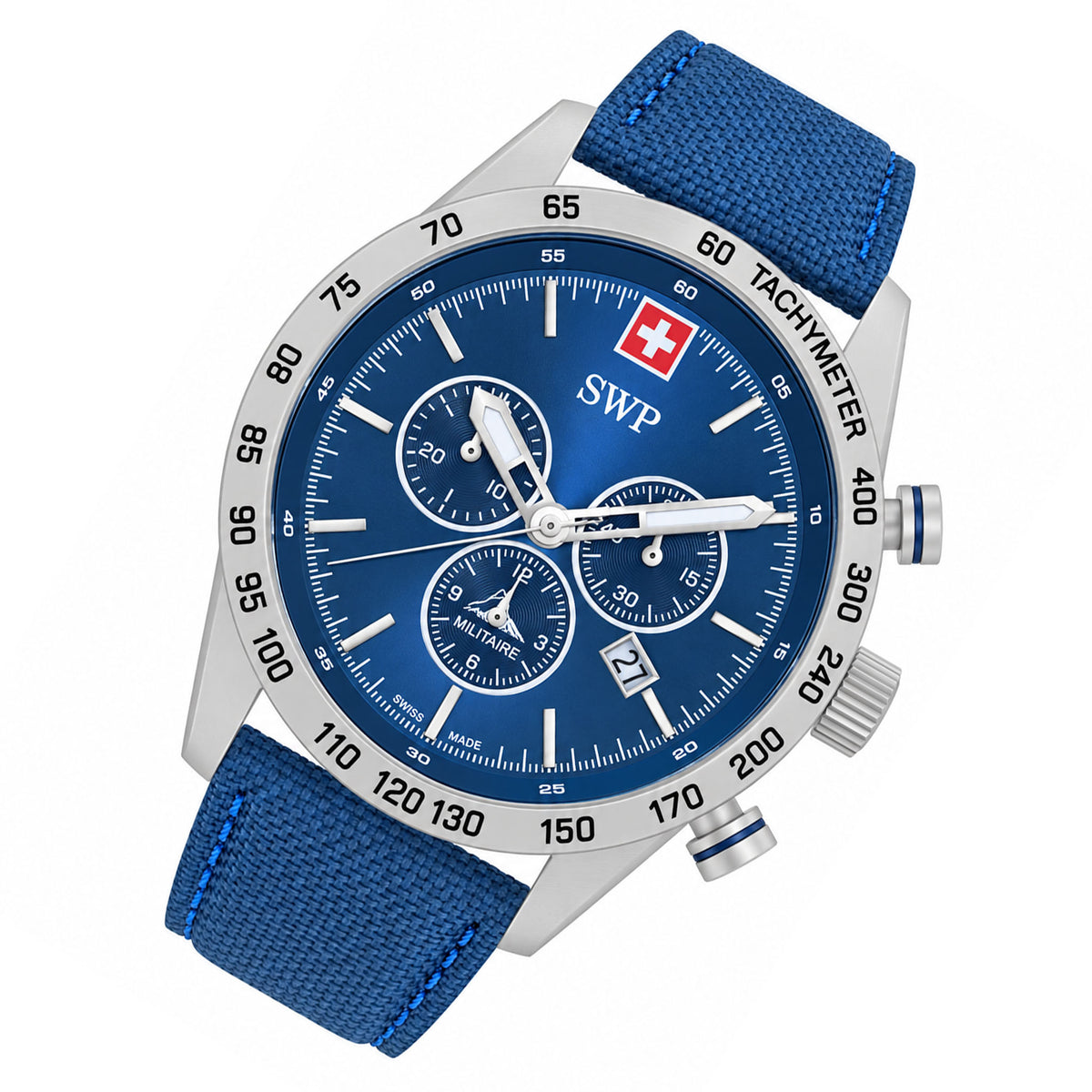 SWP Blue Leather Chronograph Men's Swiss Made Watch - H822CHALBU