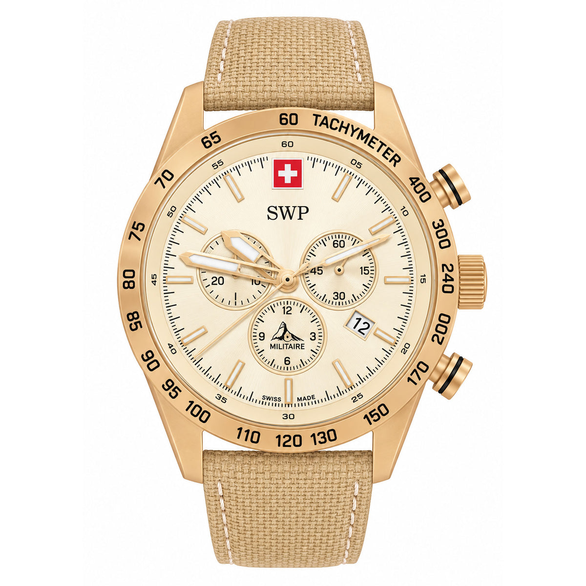 SWP Beige Leather Men's Swiss Made Watch - H822CHLPDI