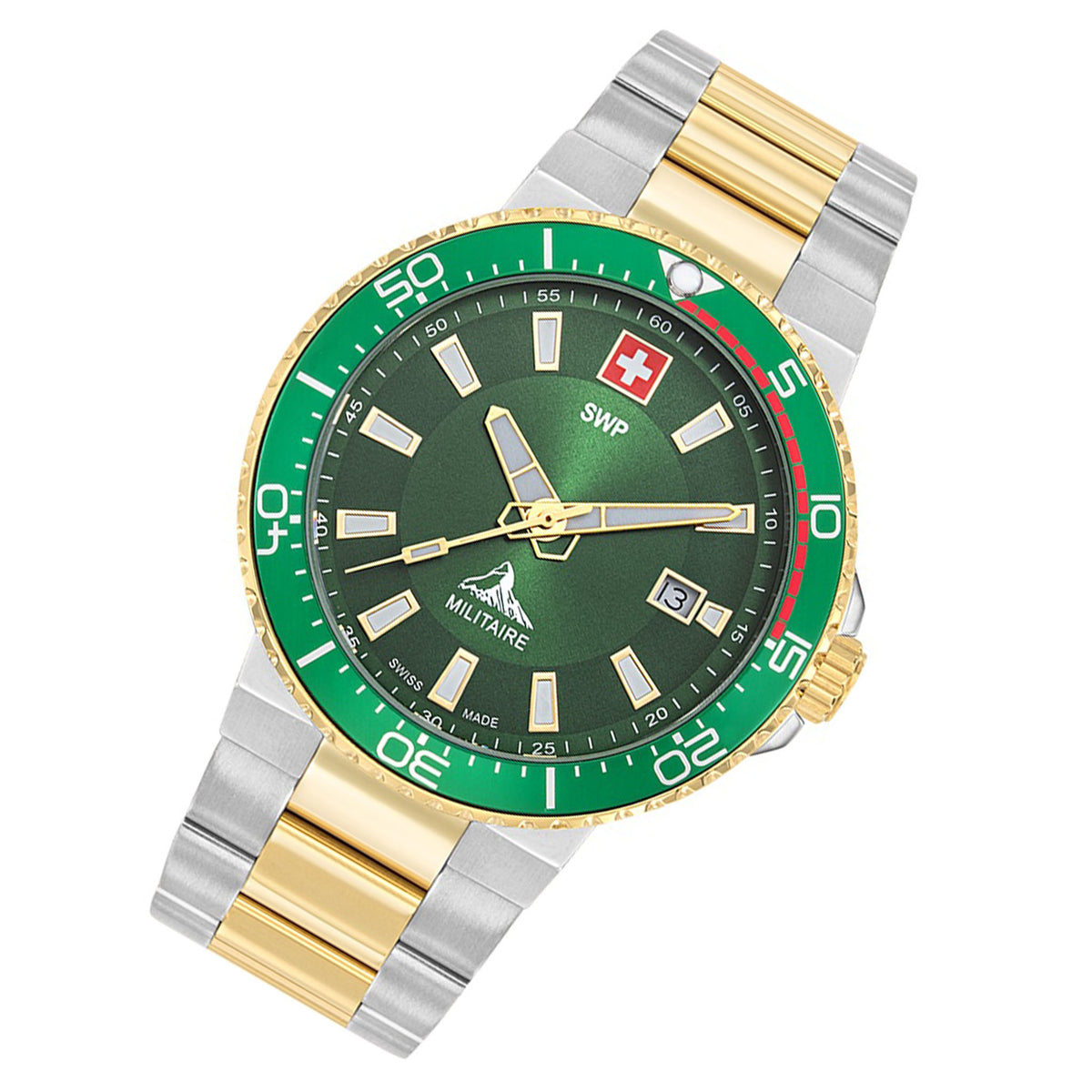 SWP Two-Tone Steel Green Dial Men's Swiss Made Watch - H986BV