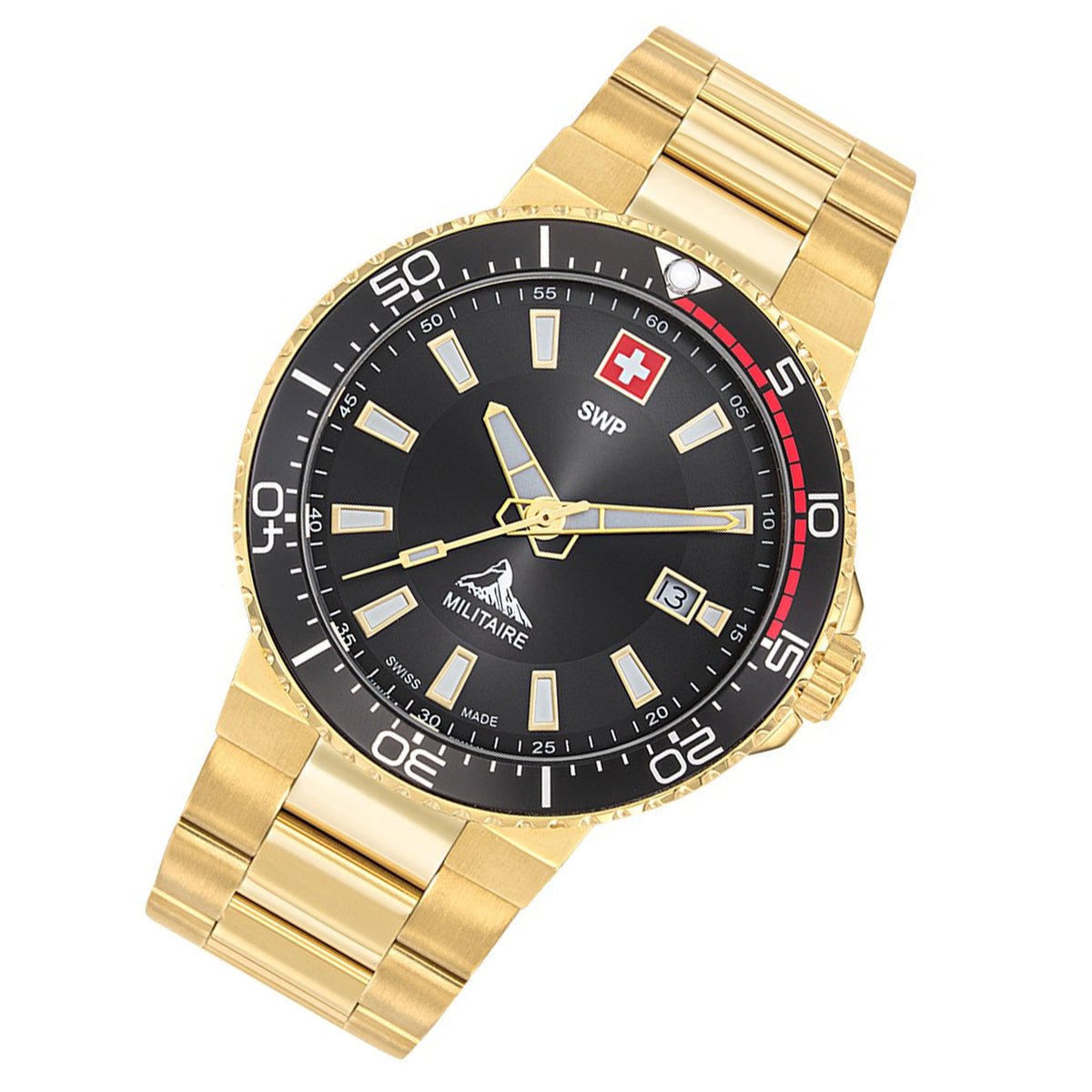 SWP Gold Steel Black Dial Men's Swiss Made Watch - H986PN