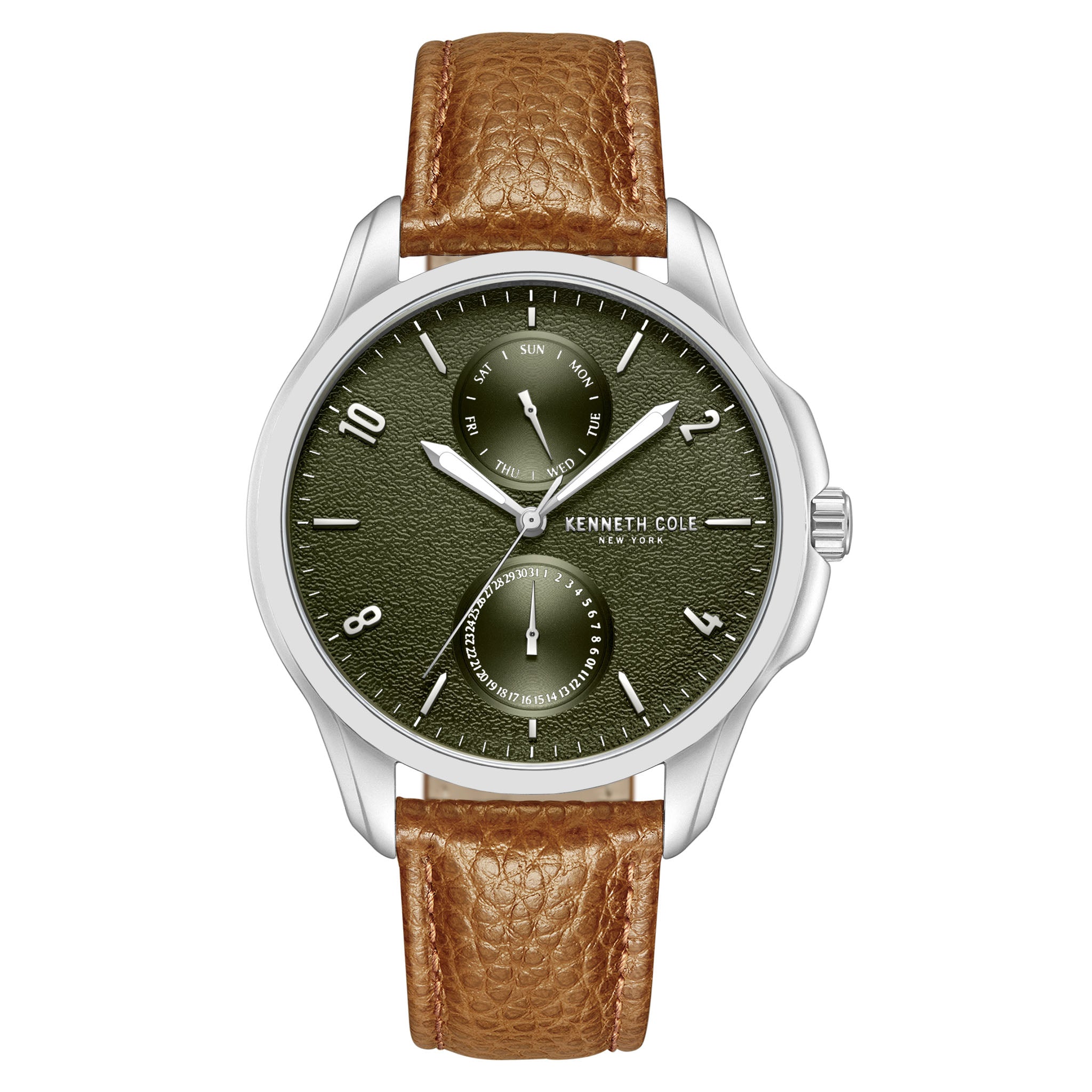 Kenneth Cole Stainless Steel Green Dial Leather Men's Watch - KCWGF0015902