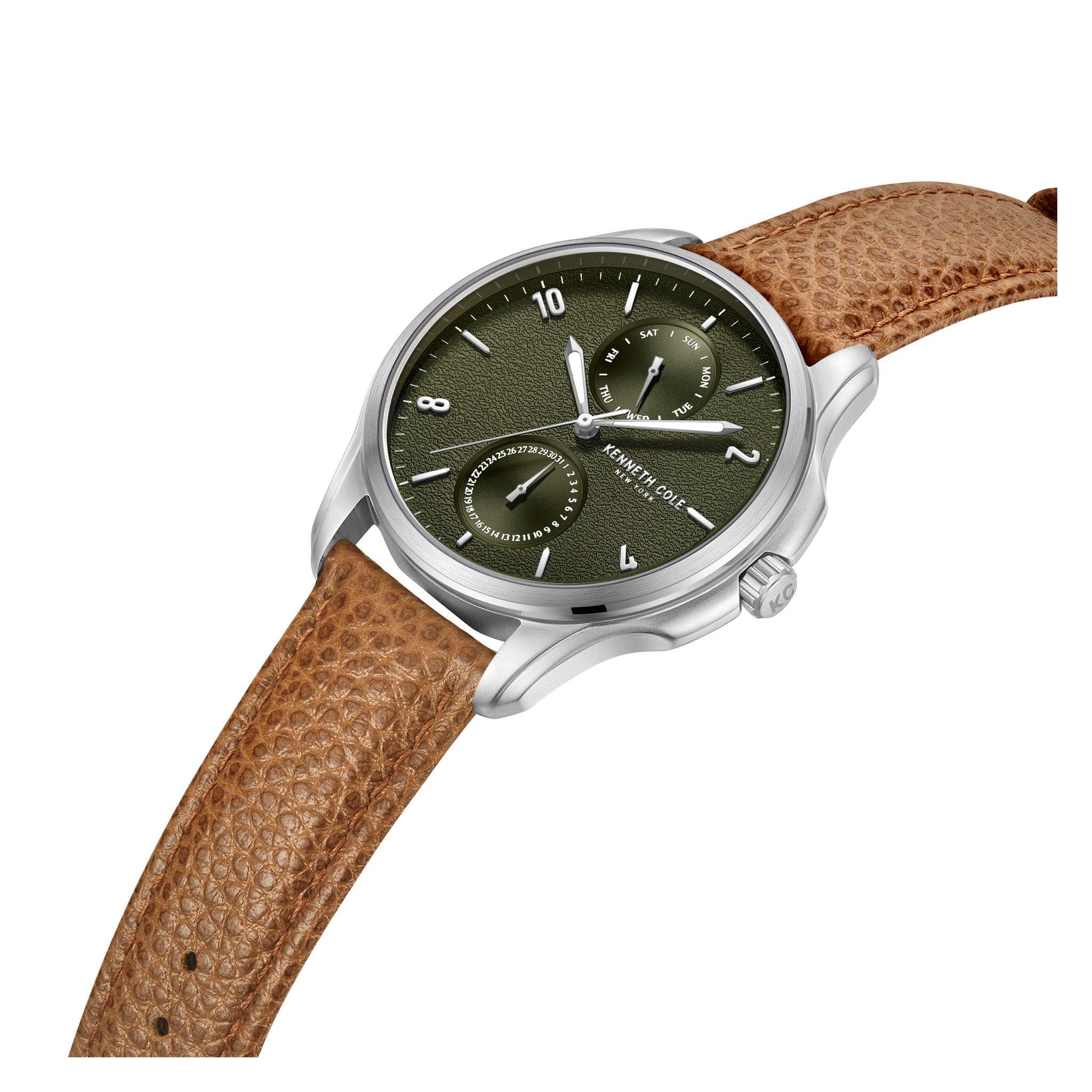 Kenneth Cole Brown Leather Green Dial Multi-function Men's Watch - KCWGF0015902