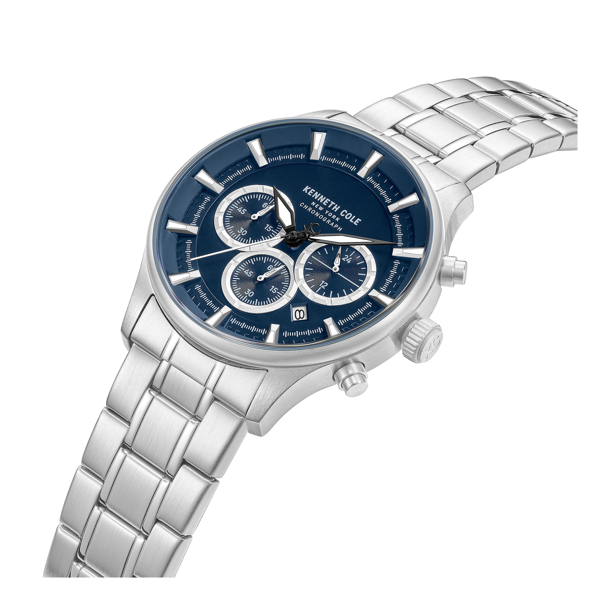 Kenneth Cole Silver Steel Blue Dial Chronograph Men's Watch - KCWGI0058401