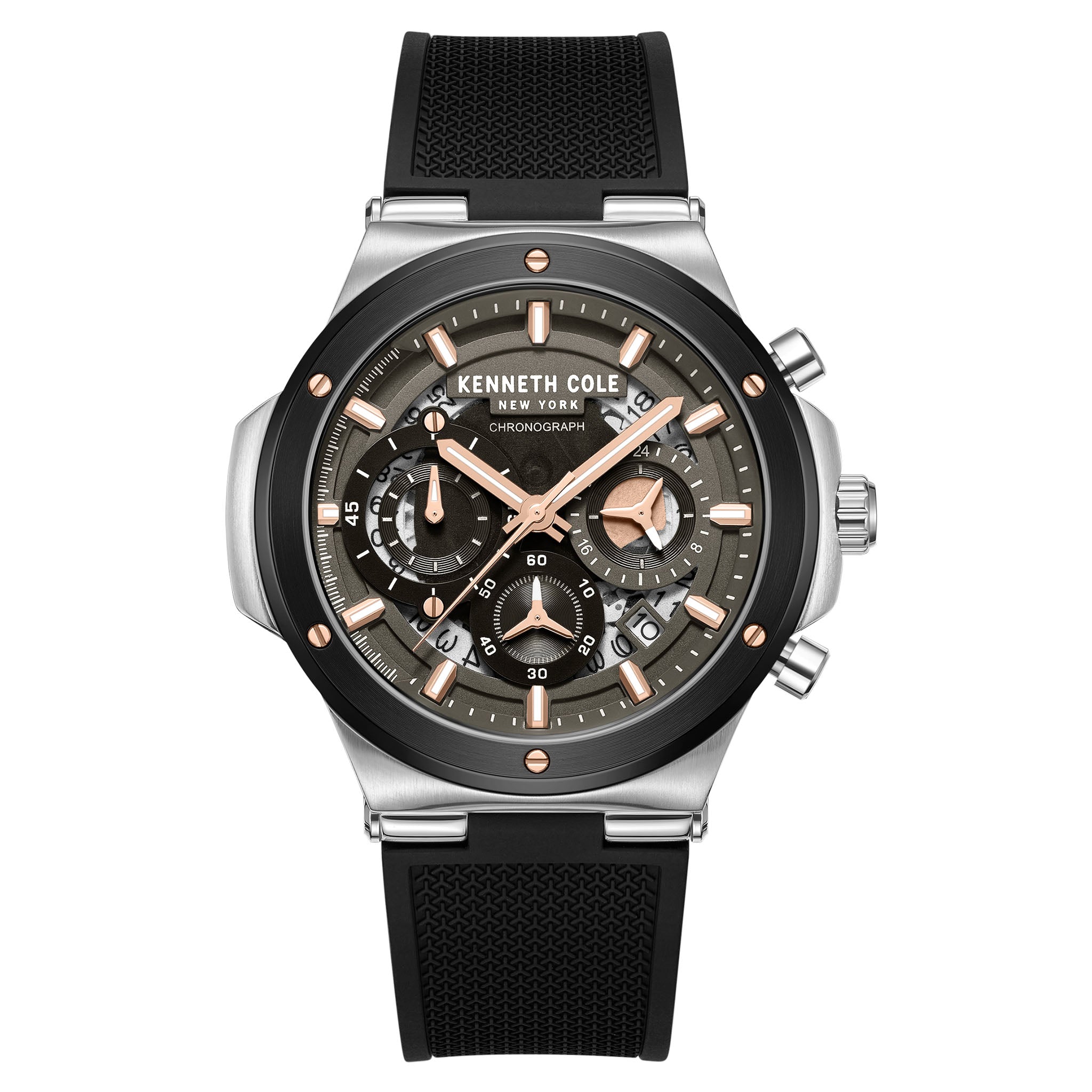 Kenneth Cole Stainless Steel Black Dial Silicon Men's Watch - KCWGO0047301