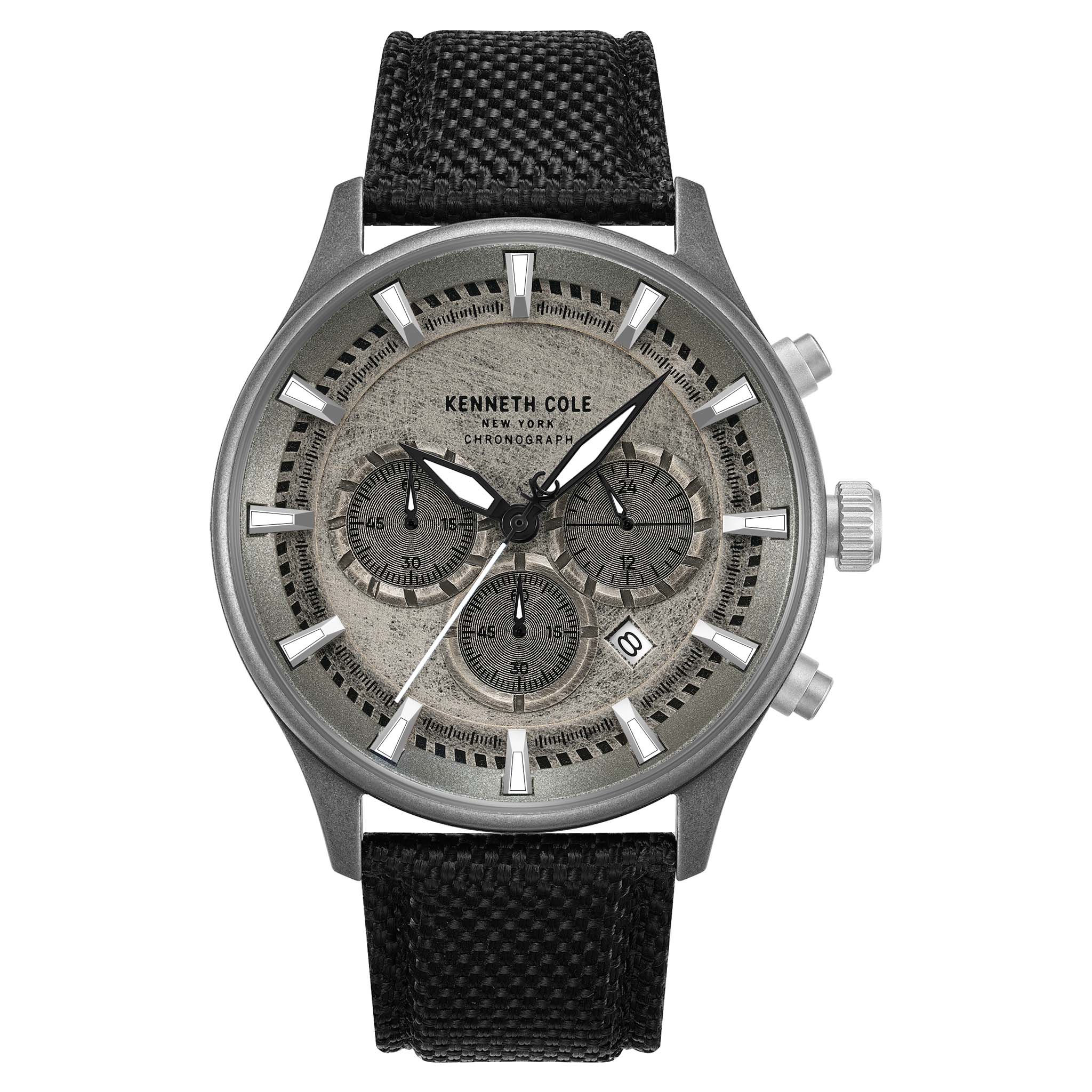 Kenneth Cole Stainless Steel Antique Silver Dial Nylon Men's Watch - KCWGO0058404