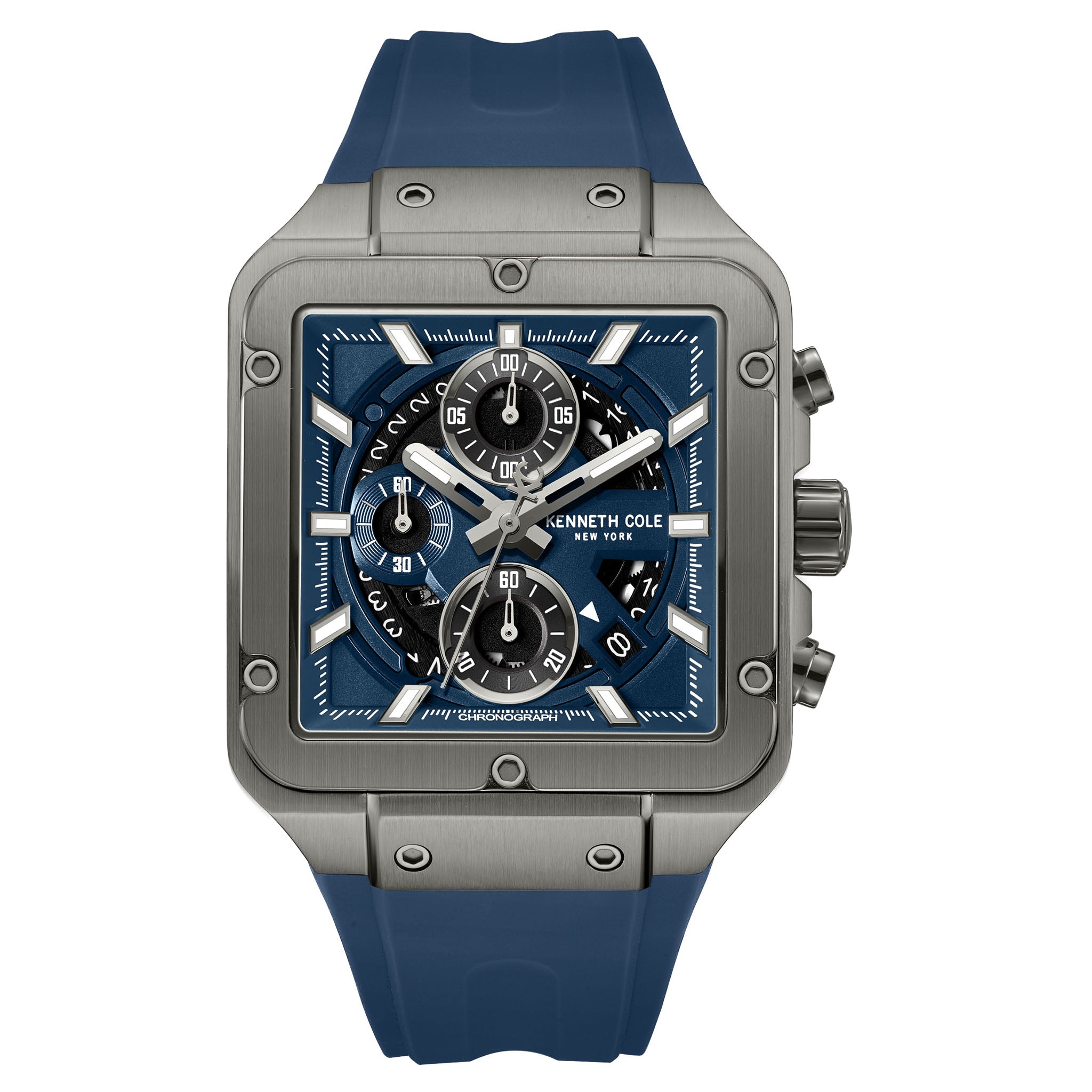 Kenneth Cole Stainless Steel Blue Dial Silicon Men's Watch - KCWGO0065501
