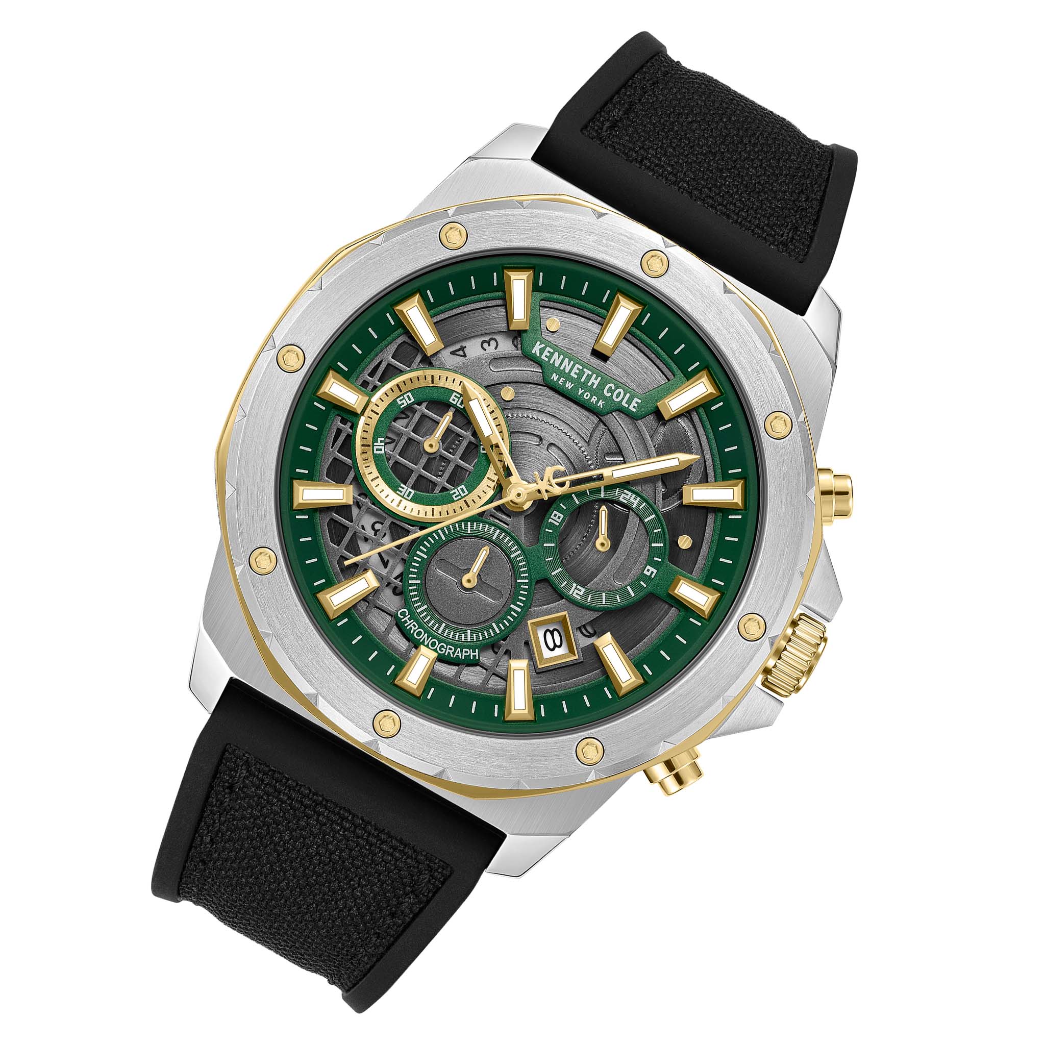 Kenneth Cole Silicone & Nylon Green Dial Chronograph Men's Watch - KCWGO0087603