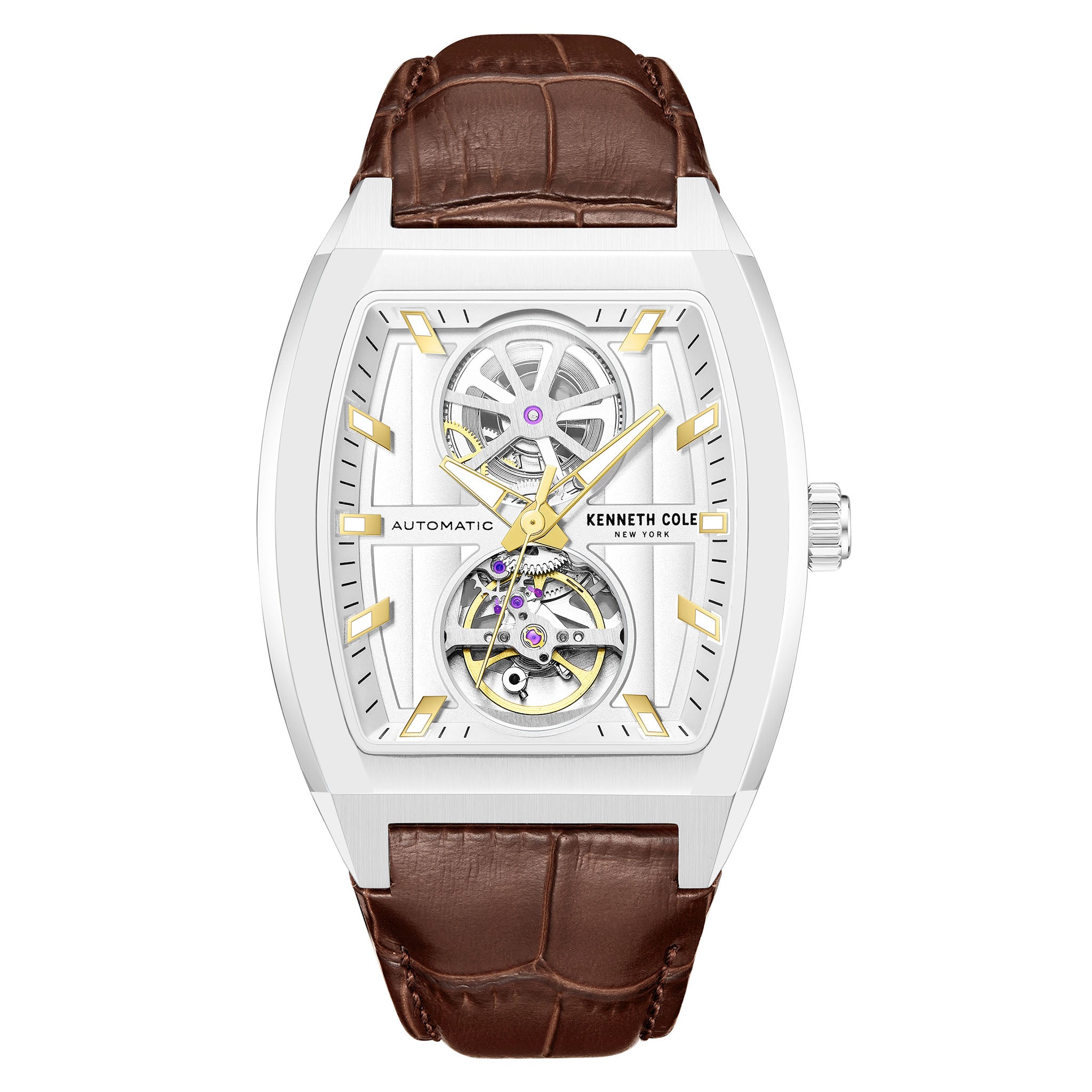 Kenneth Cole Stainless Steel Silver Dial Leather Automatic Men's Watch - KCWGX0058801