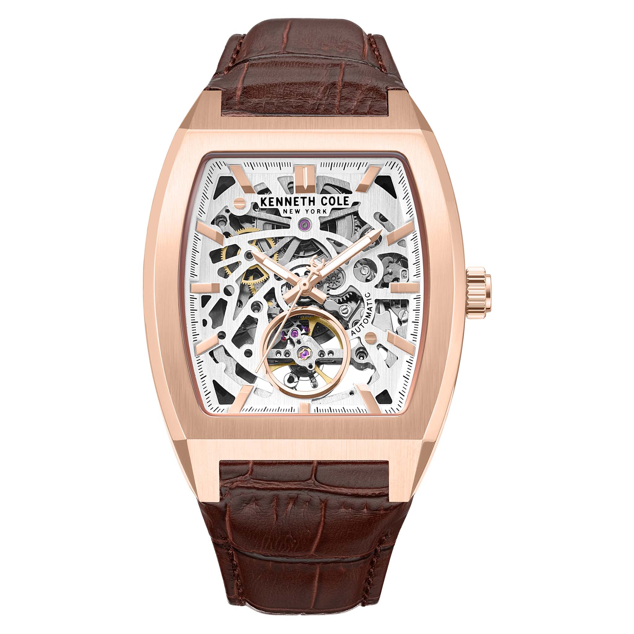 Kenneth Cole Stainless Steel White Dial Leather Automatic Men's Watch - KCWGX0077402