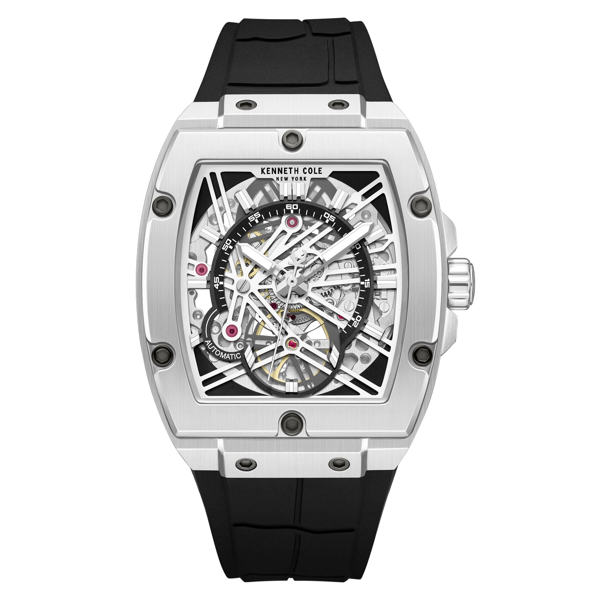 Kenneth Cole Stainless Steel Silver / Black Dial Silicon Automatic Men's Watch - KCWGZ0067803