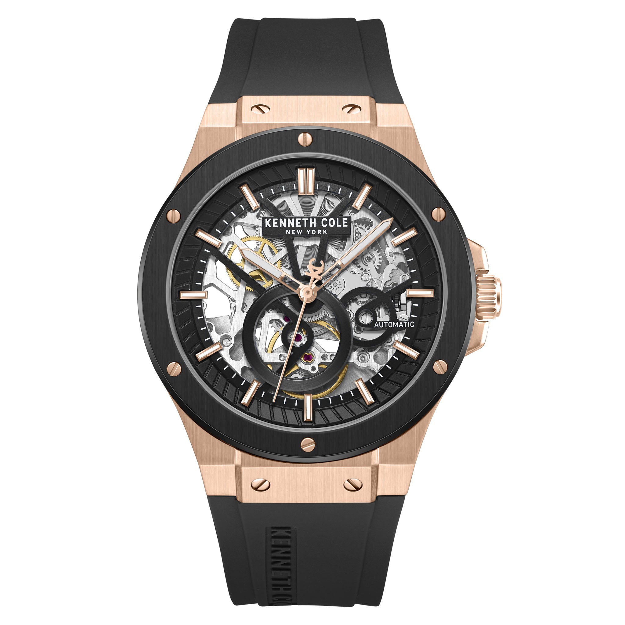 Kenneth Cole Stainless Steel Black Dial Silicon Automatic Men's Watch - KCWGZ0080802