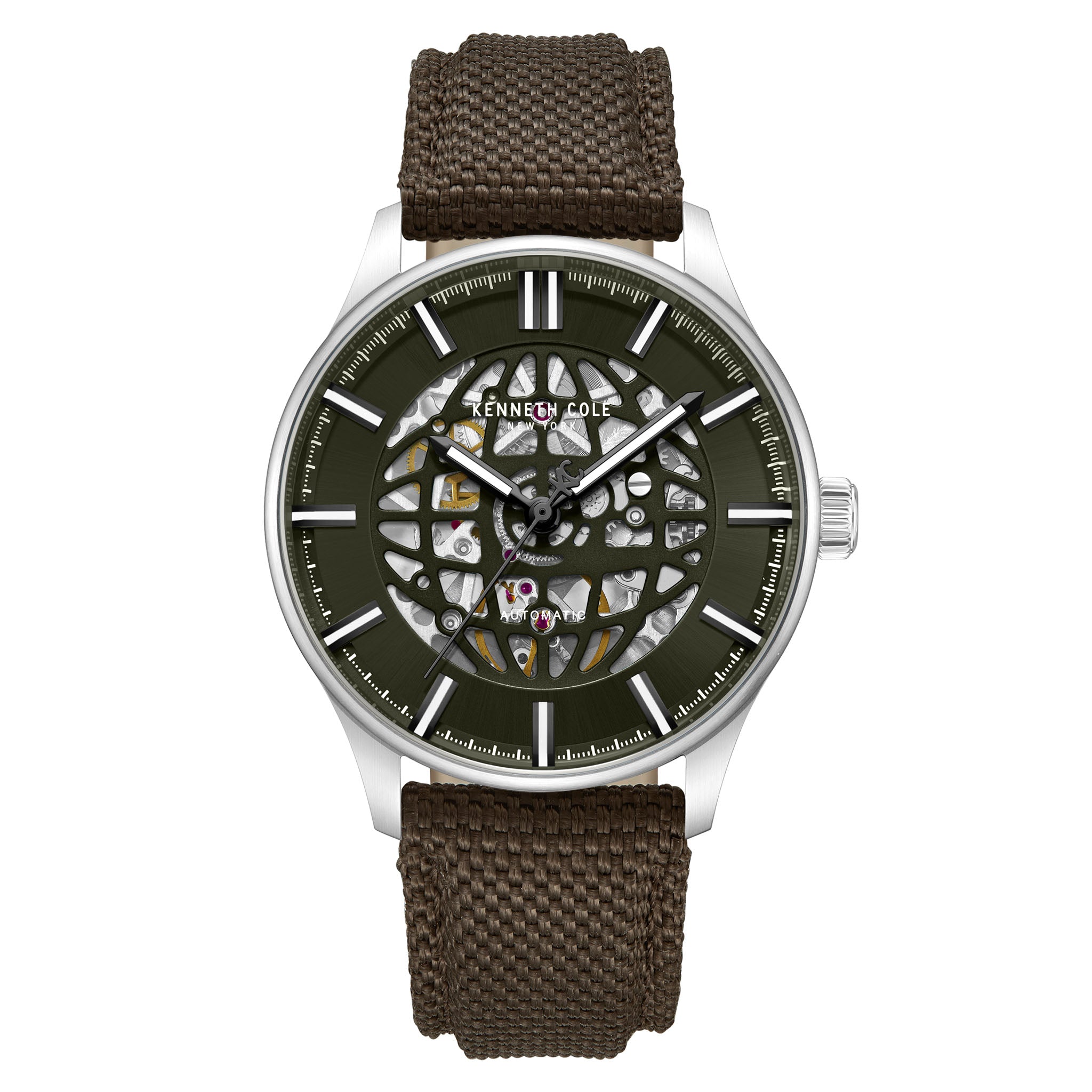 Kenneth Cole Stainless Steel Green Dial Leather Automatic Men's Watch - KCWGZ0089001