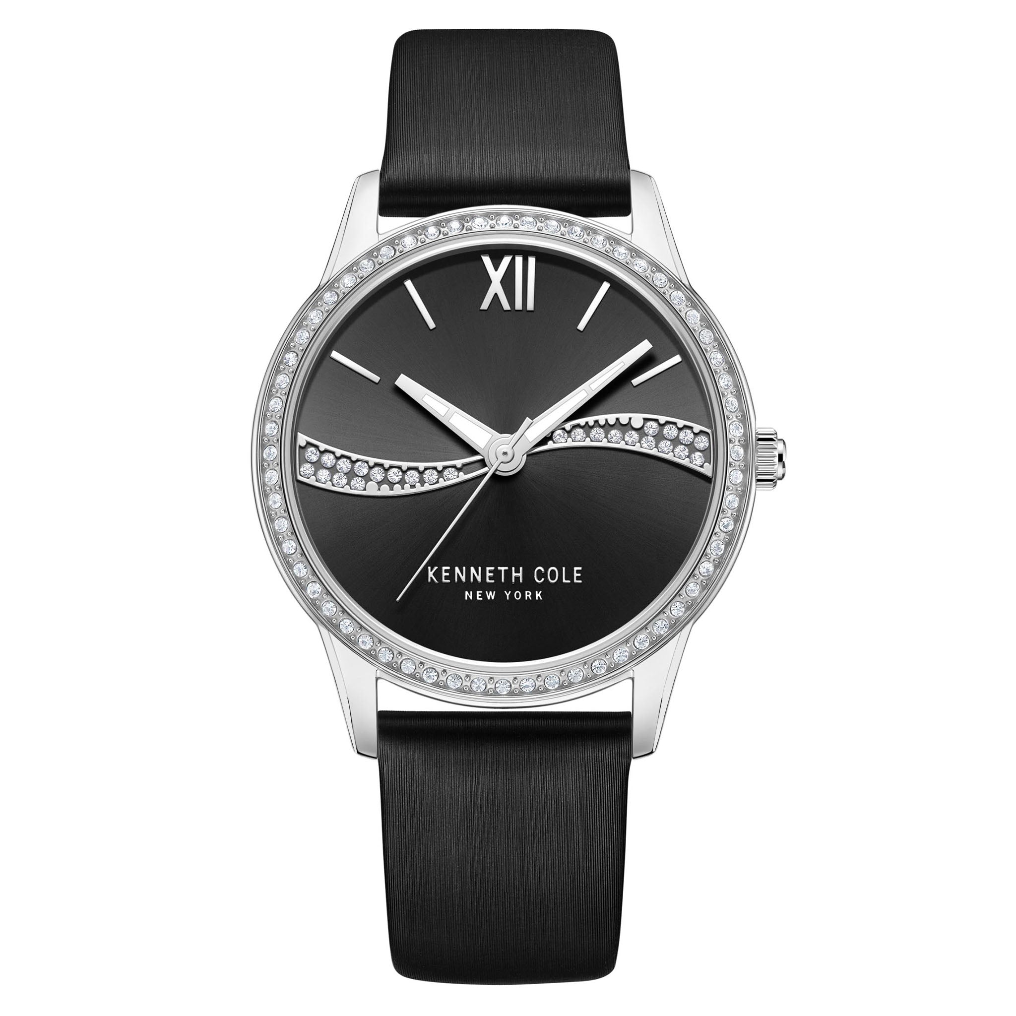 Kenneth Cole Stainless Steel Black Dial Leather Women's Watch - KCWLA2219601