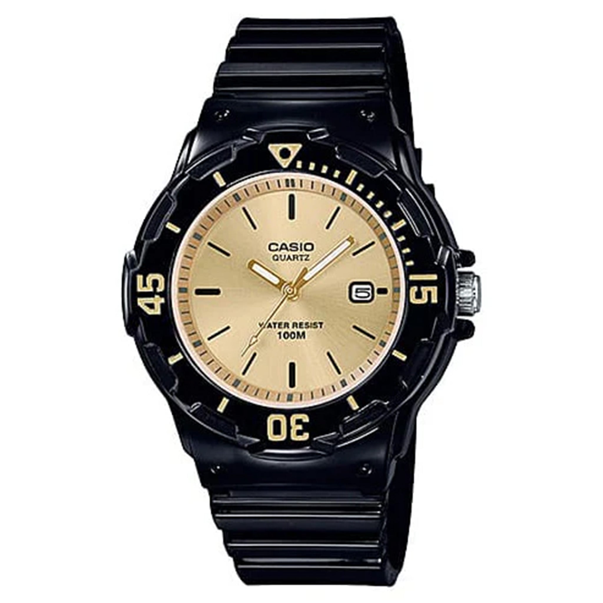 Casio Black Resin Gold Dial Unisex Watch - LRW200H-9E