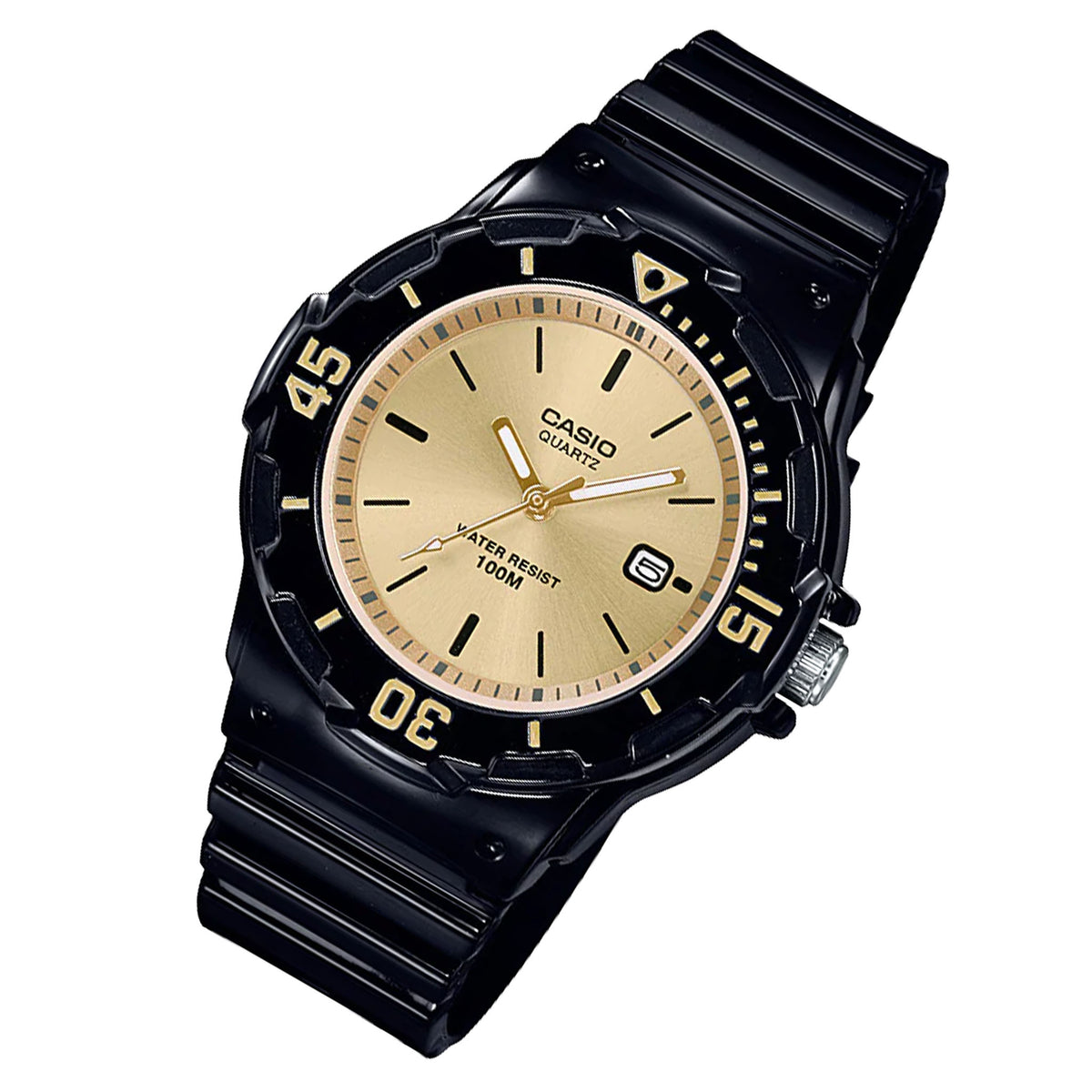 Casio Black Resin Gold Dial Unisex Watch - LRW200H-9E