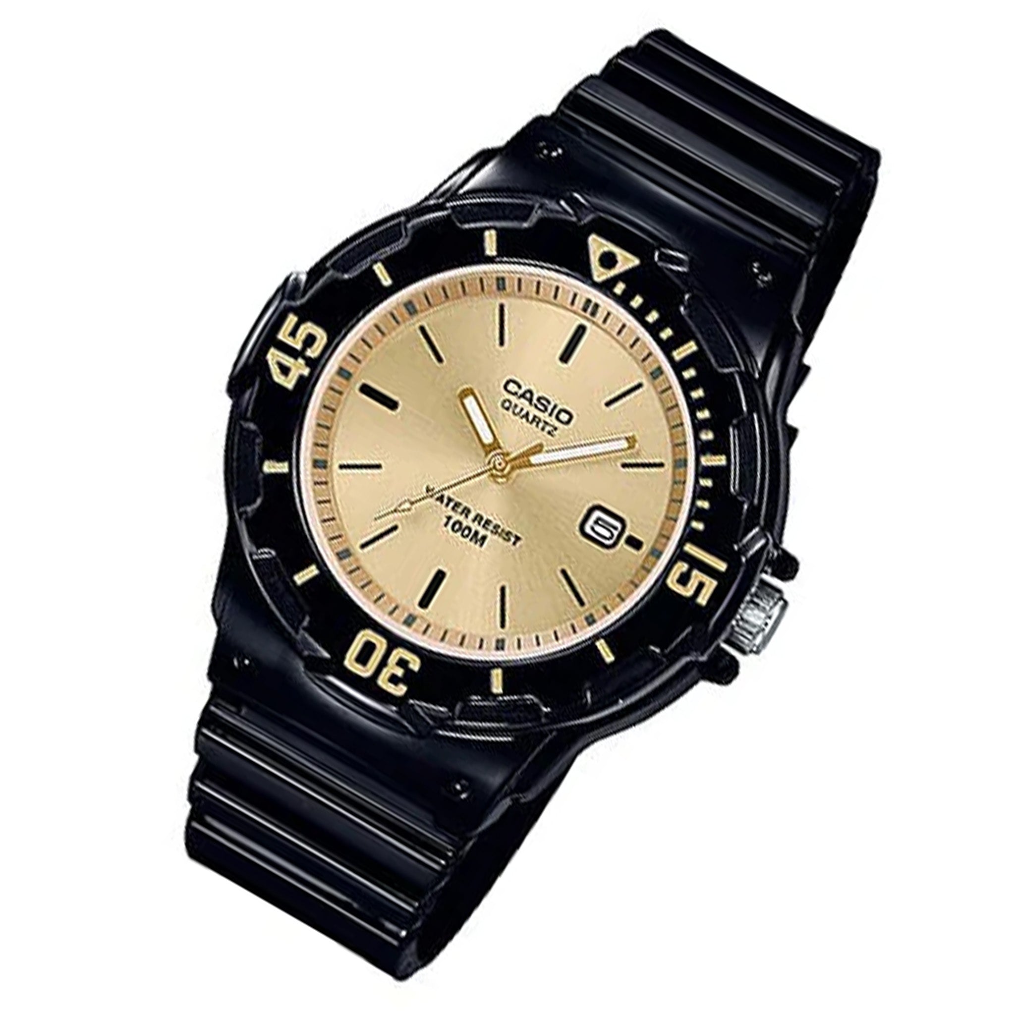 Casio Black Resin Gold Dial Unisex Watch - LRW200H-9E