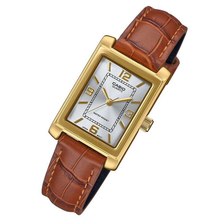 Casio Brown Leather Silver White Dial Women's Watch - LTP1234GLL-7A