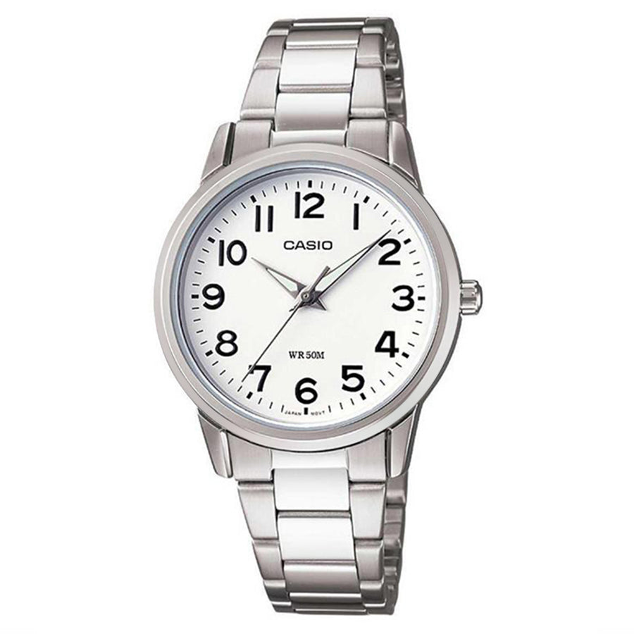 Casio Silver Steel White Dial Women's Watch - LTP1303D-7B