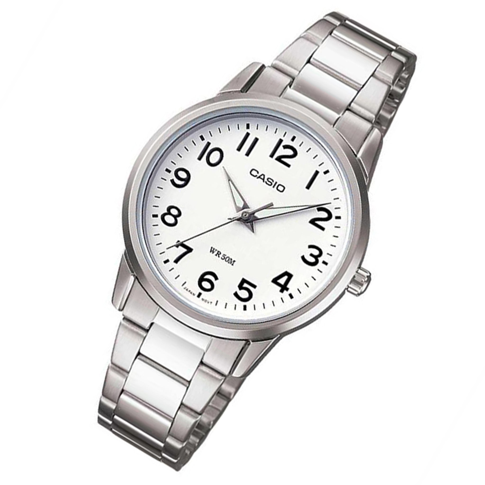 Casio Silver Steel White Dial Women's Watch - LTP1303D-7B