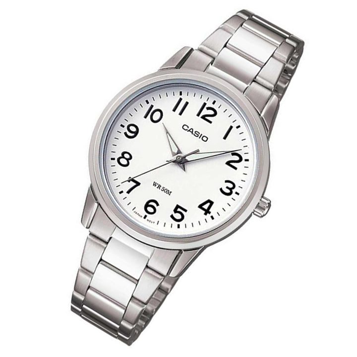 Casio Silver Steel White Dial Women's Watch - LTP1303D-7B
