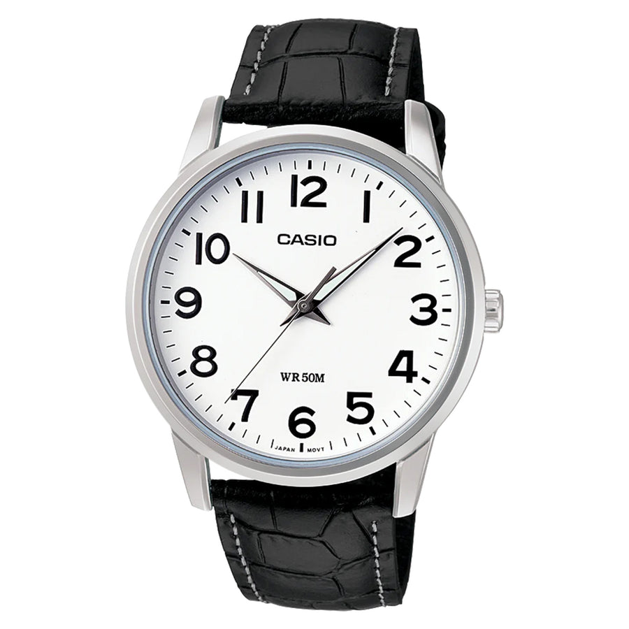 Casio Black Leather White Dial Women's Watch - LTP1303L-7B