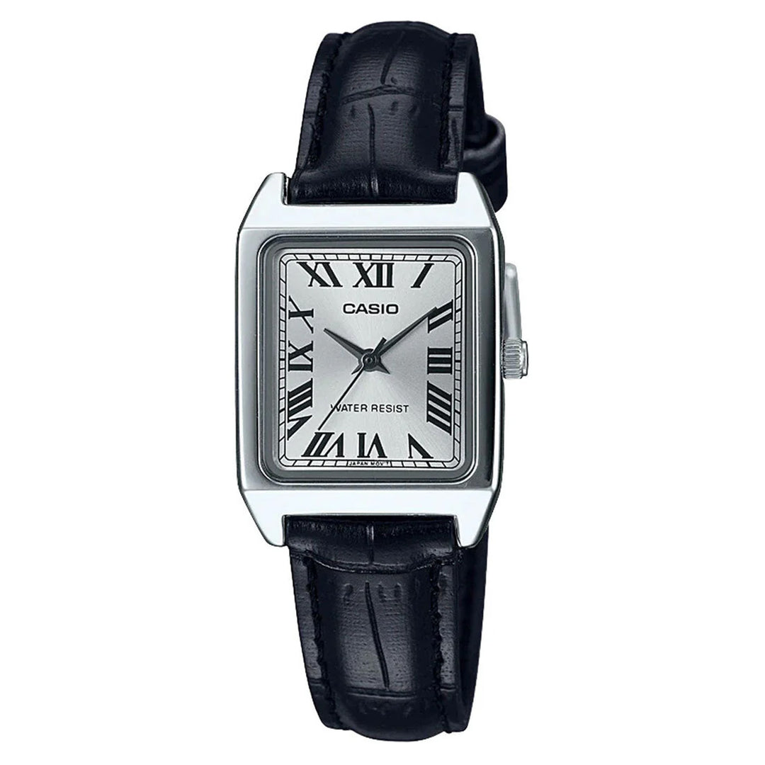 Casio Black Leather Silver White Dial Women's Watch - LTPV007L-7B1