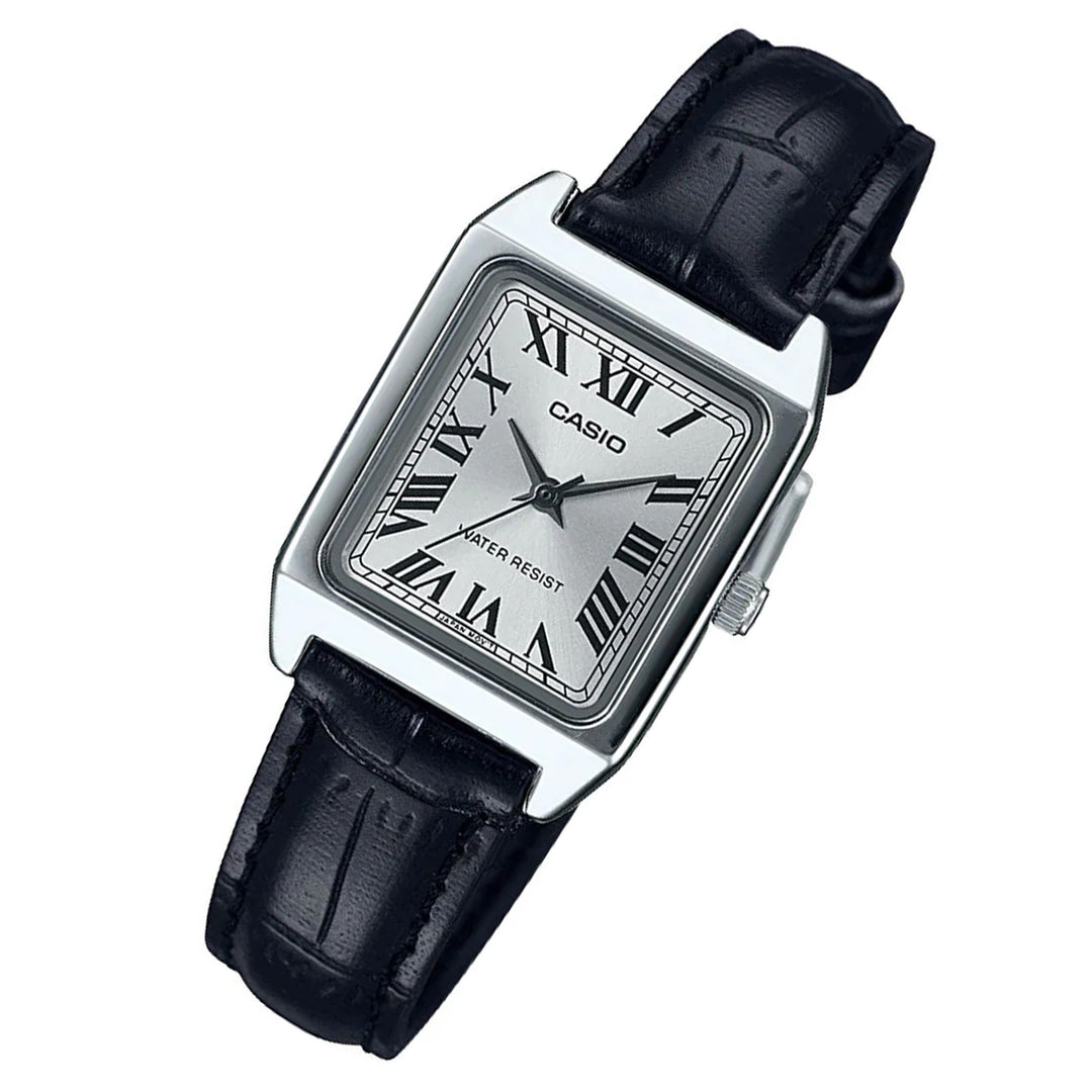 Casio Black Leather Silver White Dial Women's Watch - LTPV007L-7B1