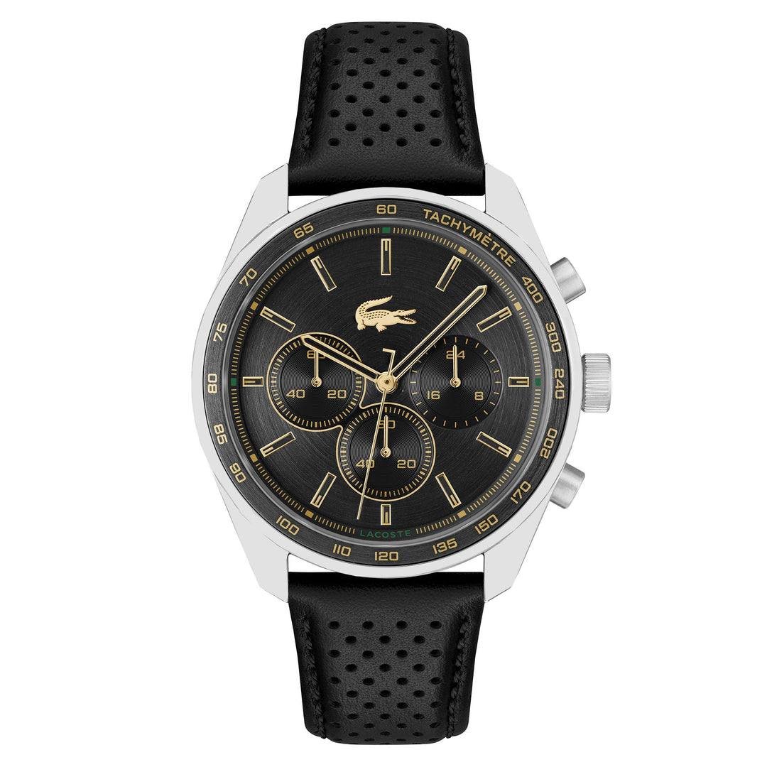 Lacoste Black Leather Chronograph Men's Watch - 2011379