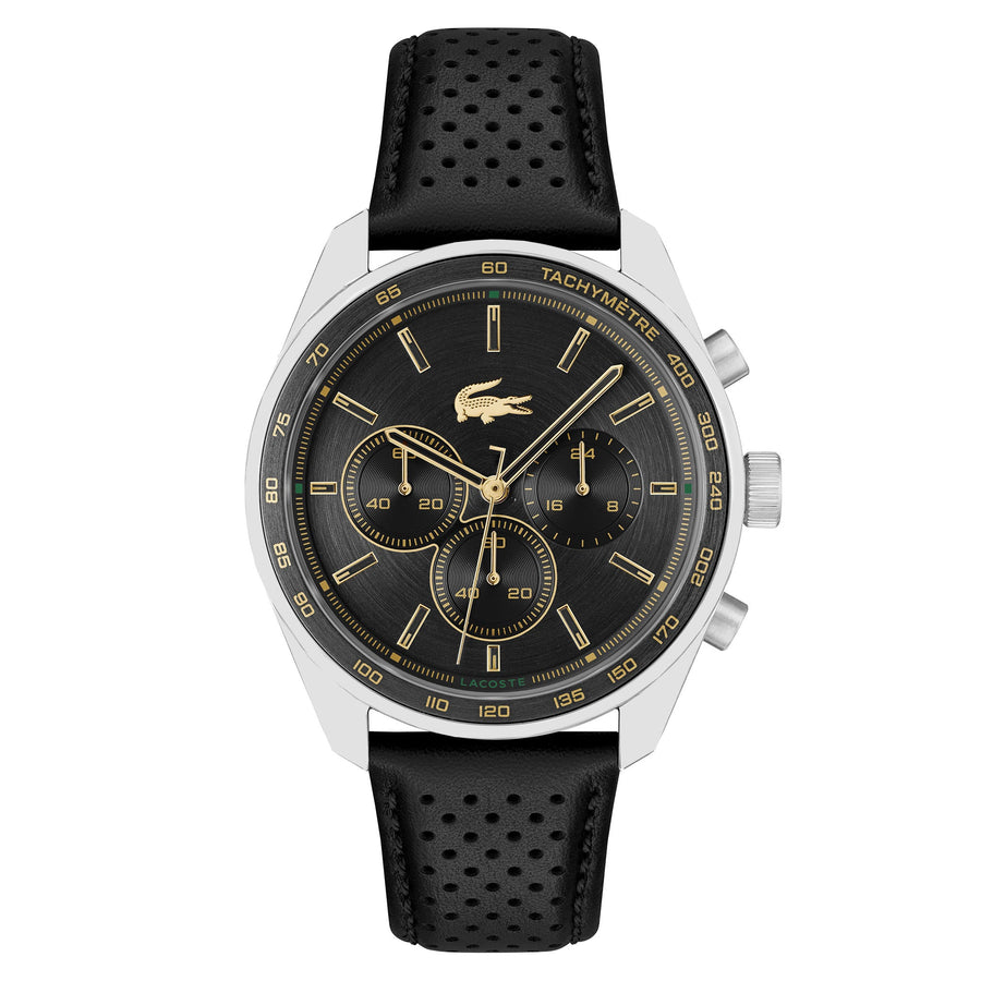 Lacoste Black Leather Chronograph Men's Watch - 2011379