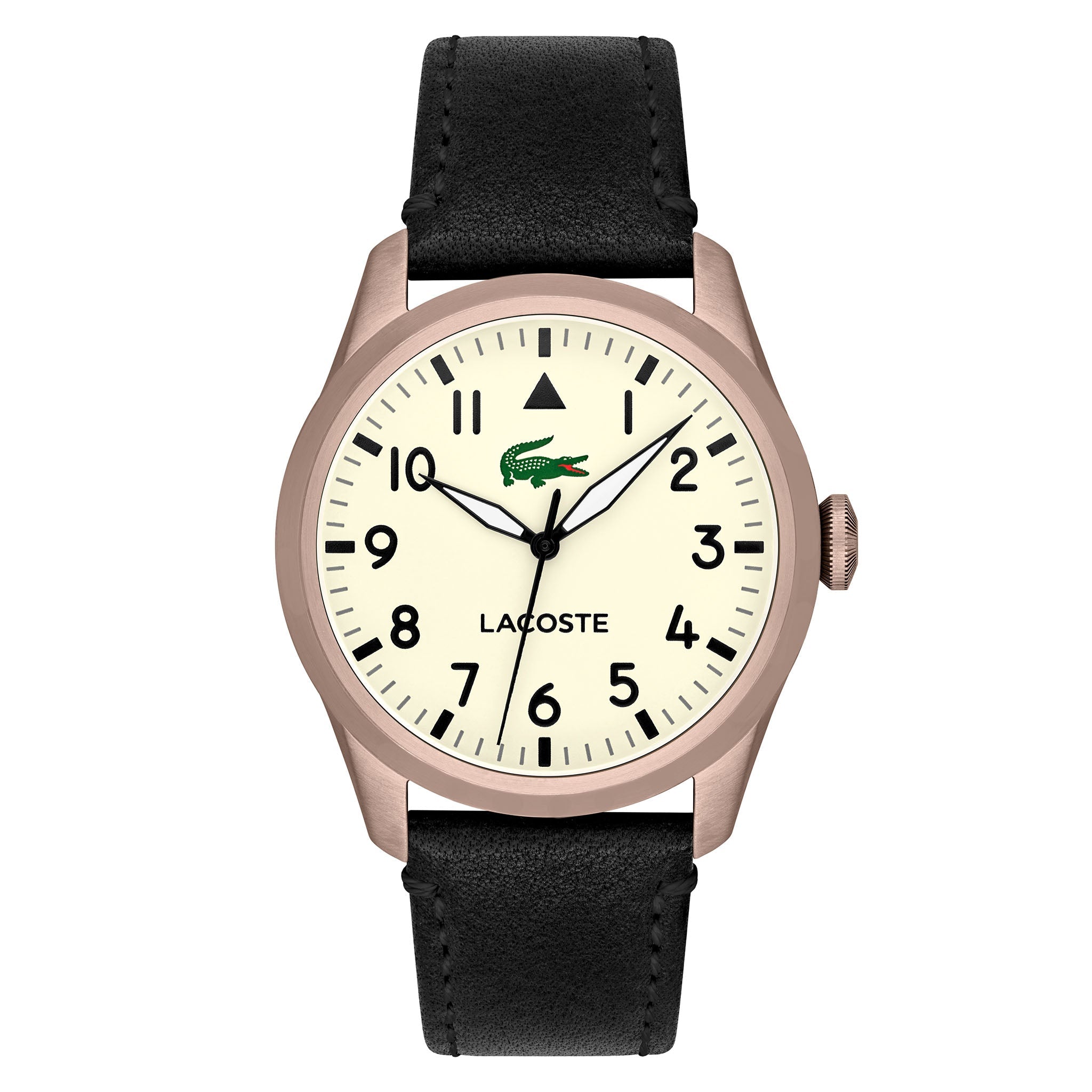 Lacoste Black Leather Parchment Dial Men's Watch - 2011300