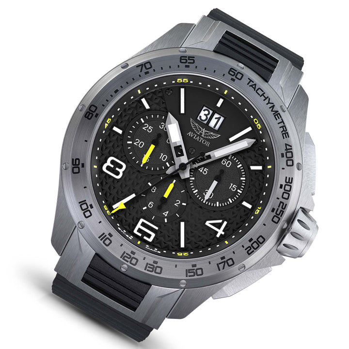 Aviator Black Rubber Chronograph Swiss Made Men's Watch - M21901316