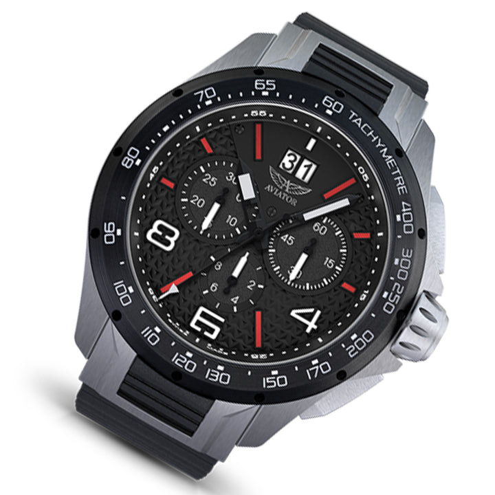 Aviator Black Rubber Men's Chronograph Swiss Made Watch - M21951326