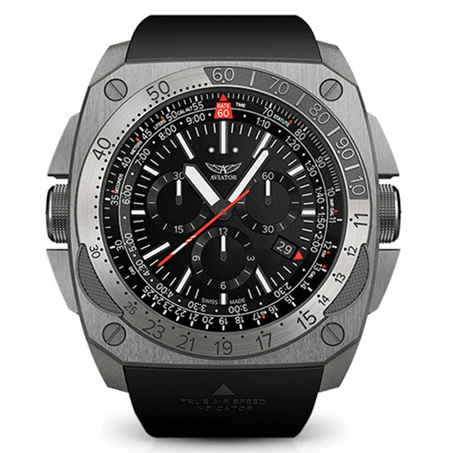 Aviator Black Rubber Men's Chronograph Swiss Made Watch - M23002196