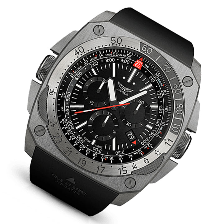 Aviator Black Rubber Men's Chronograph Swiss Made Watch - M23002196