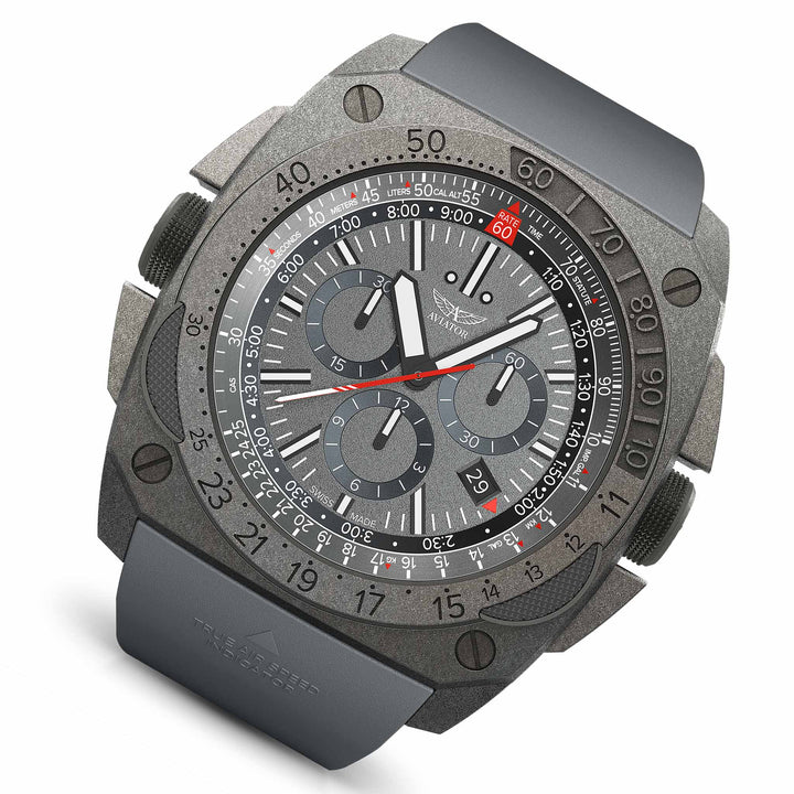 Aviator Grey Rubber Chronograph Men's Swiss Made Watch - M23072216