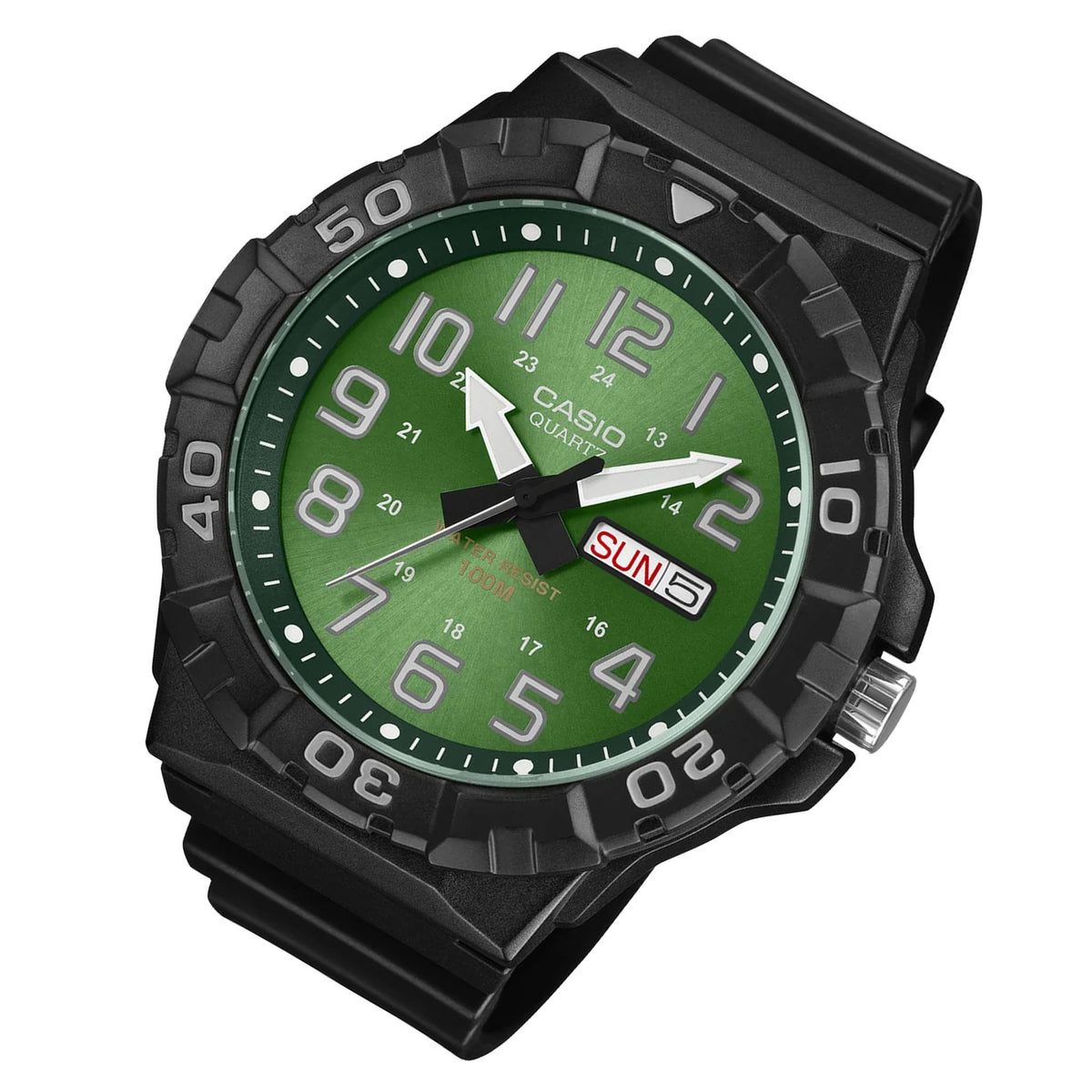 Casio Black Resin Green Dial Men's Watch - MRW210H-3B