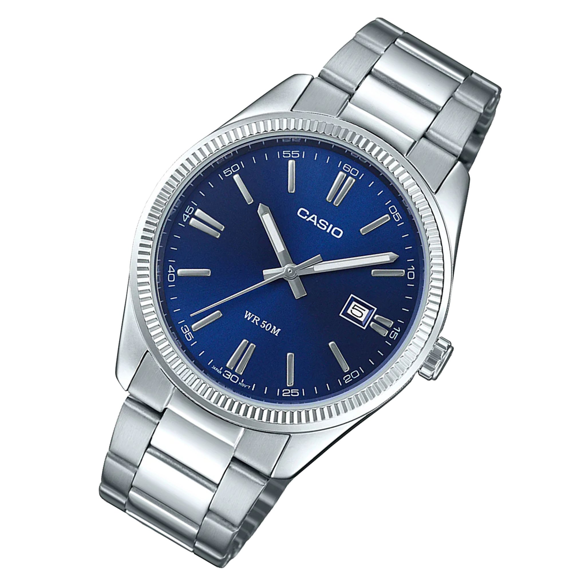 Casio Silver-Tone Steel Navy Blue Dial Unisex Watch - MTP1302PD-2A