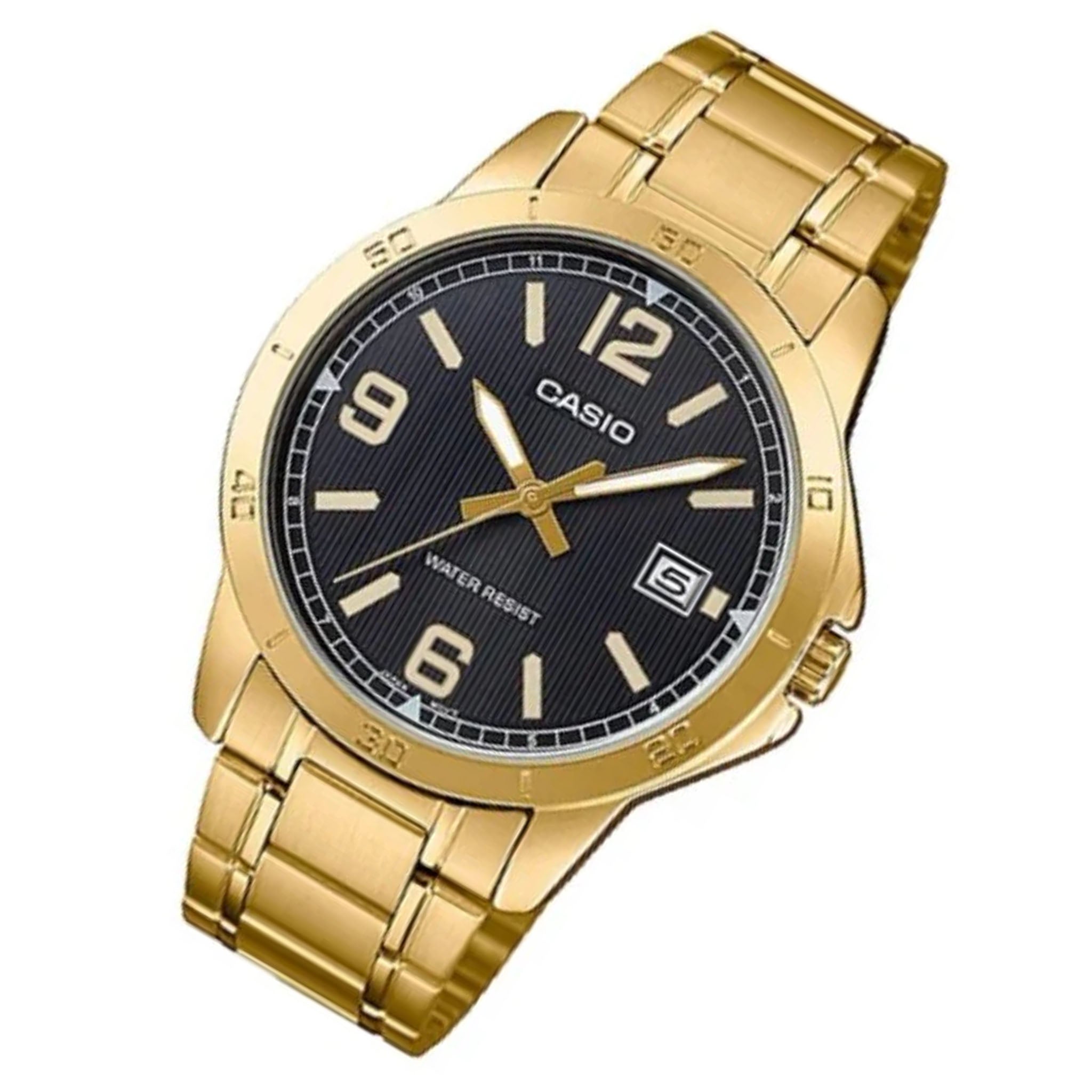 Casio Gold Steel Black Dial Men's Watch - MTPV004G-1B