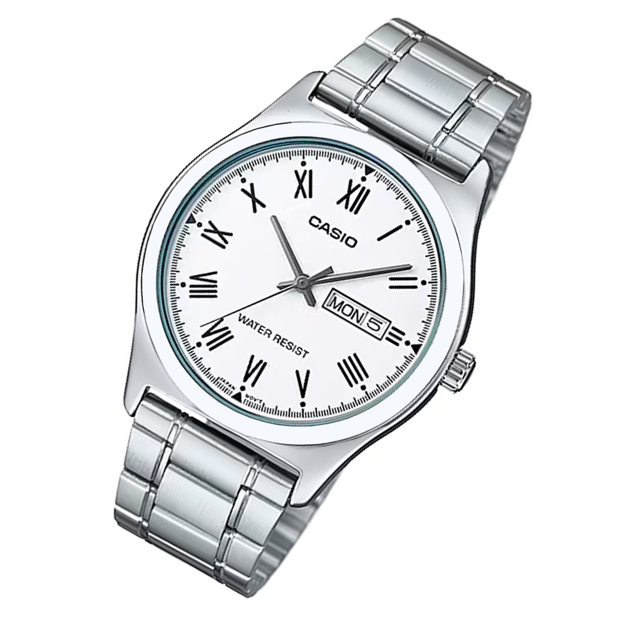 Casio Silver-Tone Steel White Dial Men's Watch - MTPV006D-7B