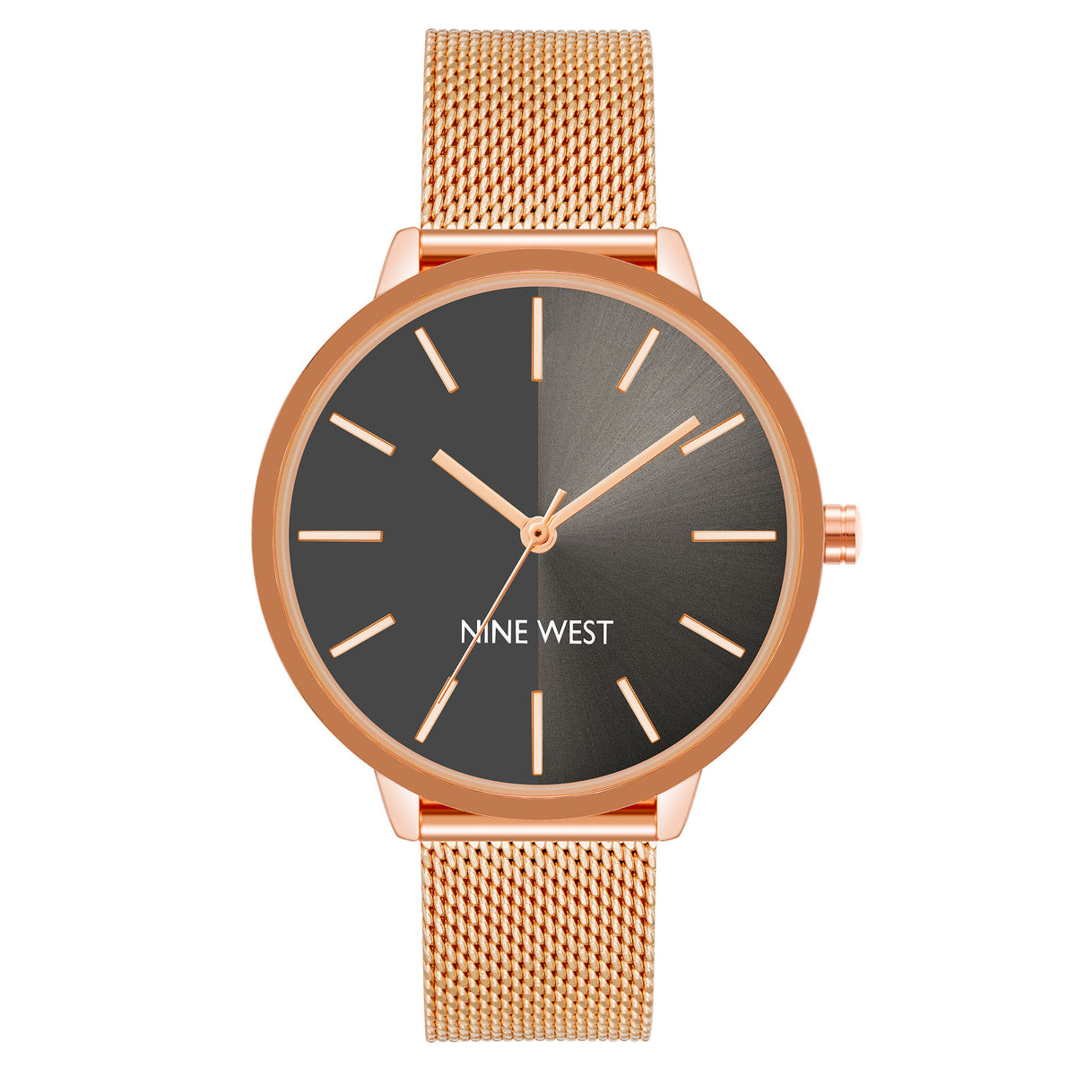 Nine West Rose Gold Steel Mesh Gun Dial Women's Watch - NW1980GYRG