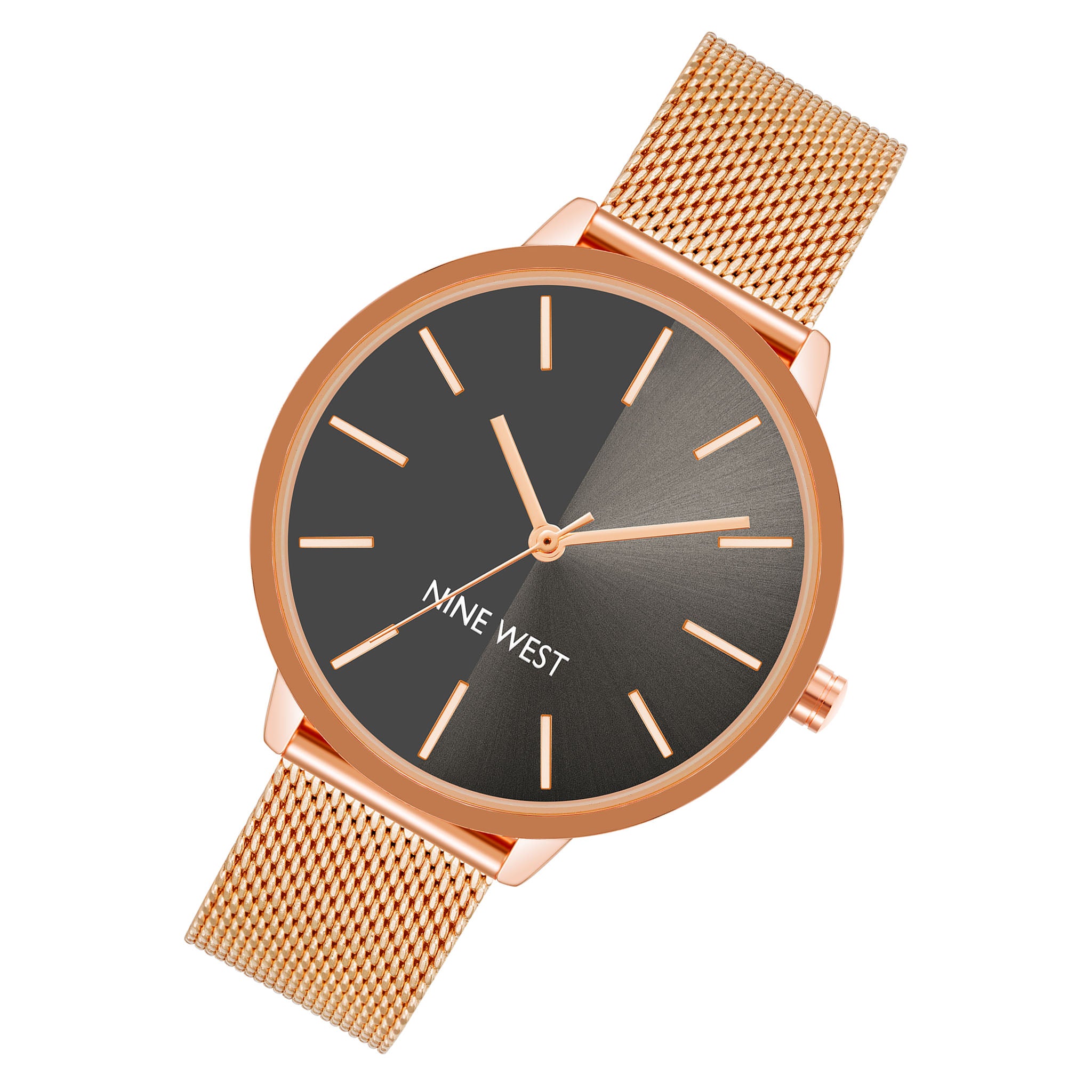 Nine West Rose Gold Steel Mesh Gun Dial Women's Watch - NW1980GYRG