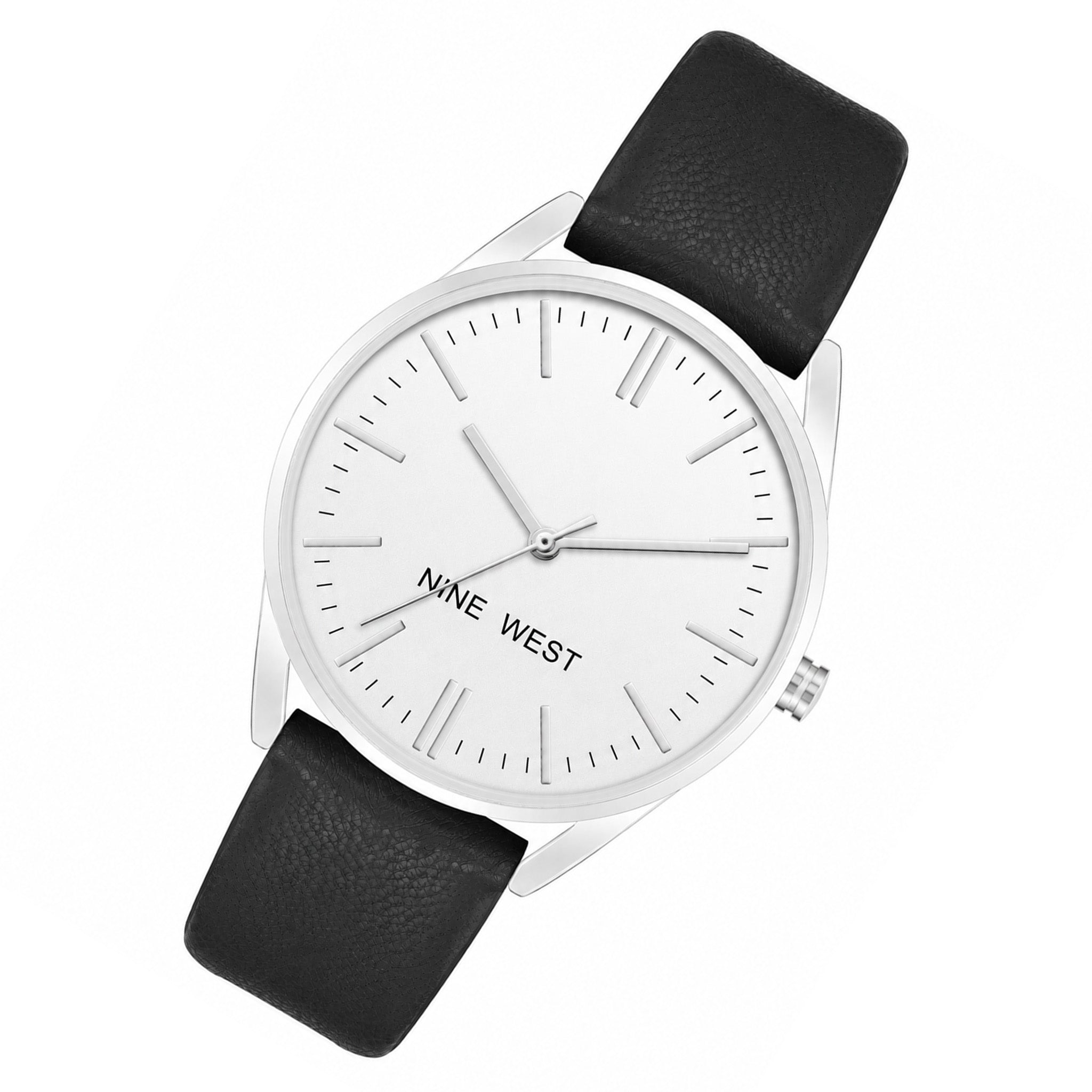Nine West Black Leather White Dial Women's Watch - NW1995SVBK