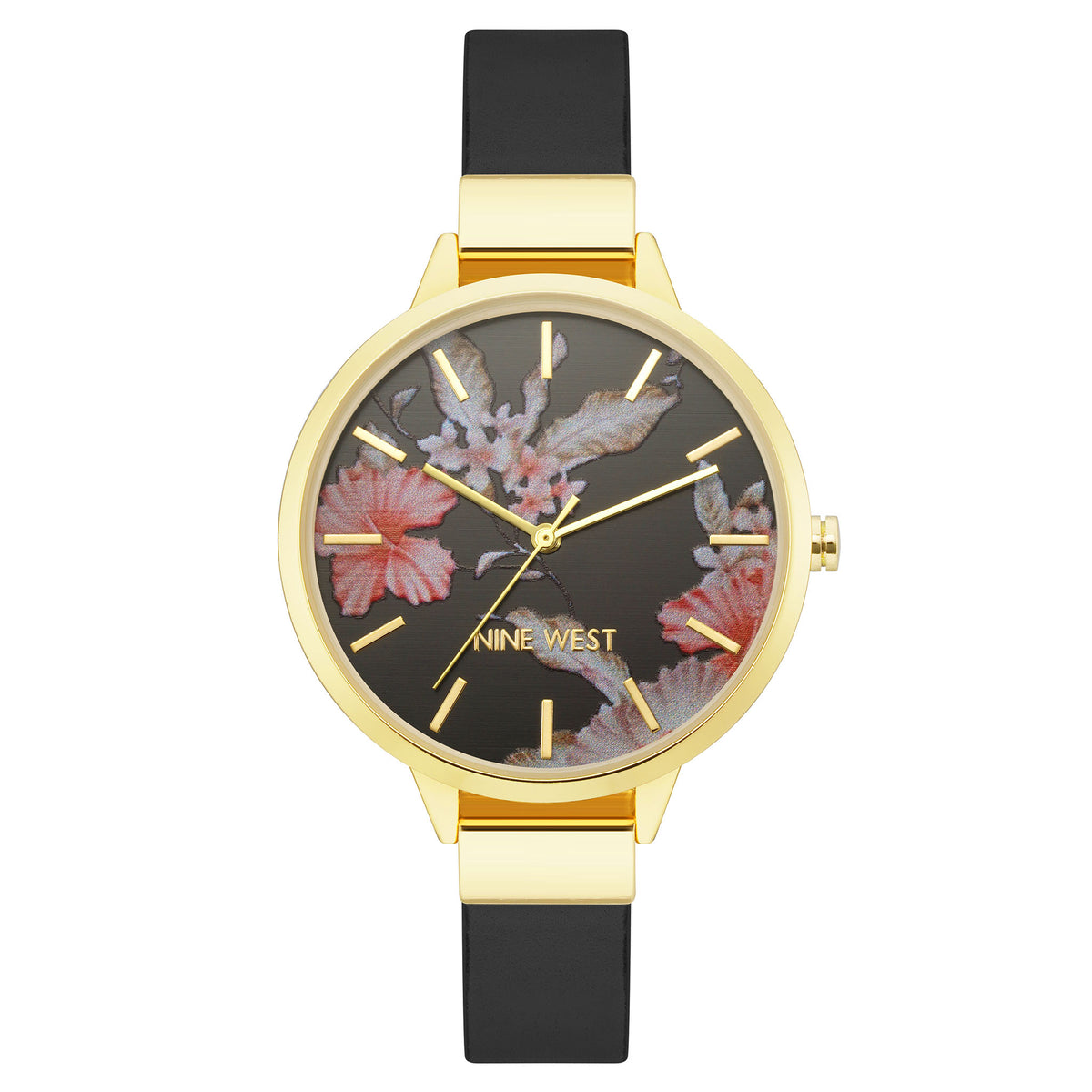 Nine West Black Leather Women's Watch - NW2044FLBK