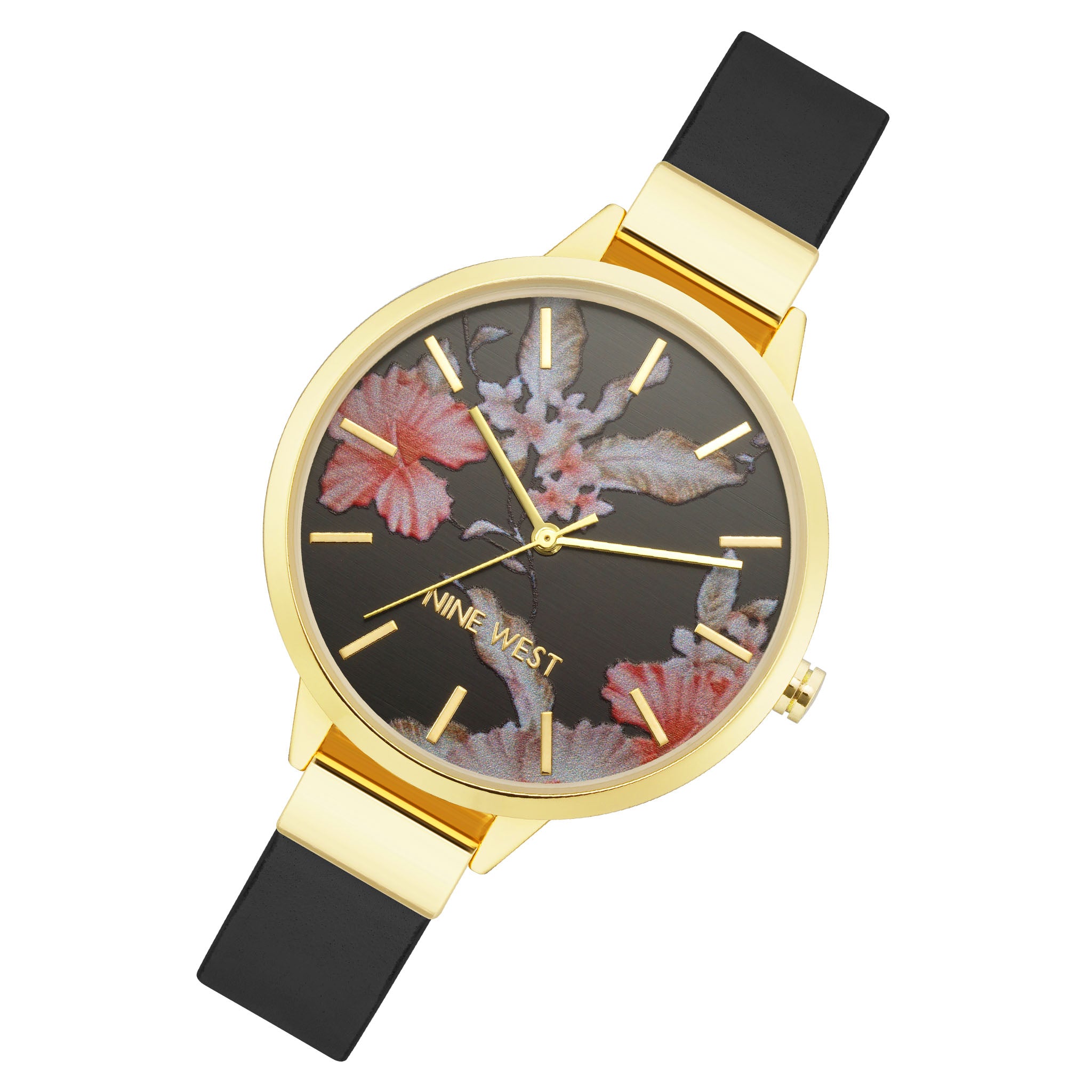 Nine West Black Leather Women's Watch - NW2044FLBK