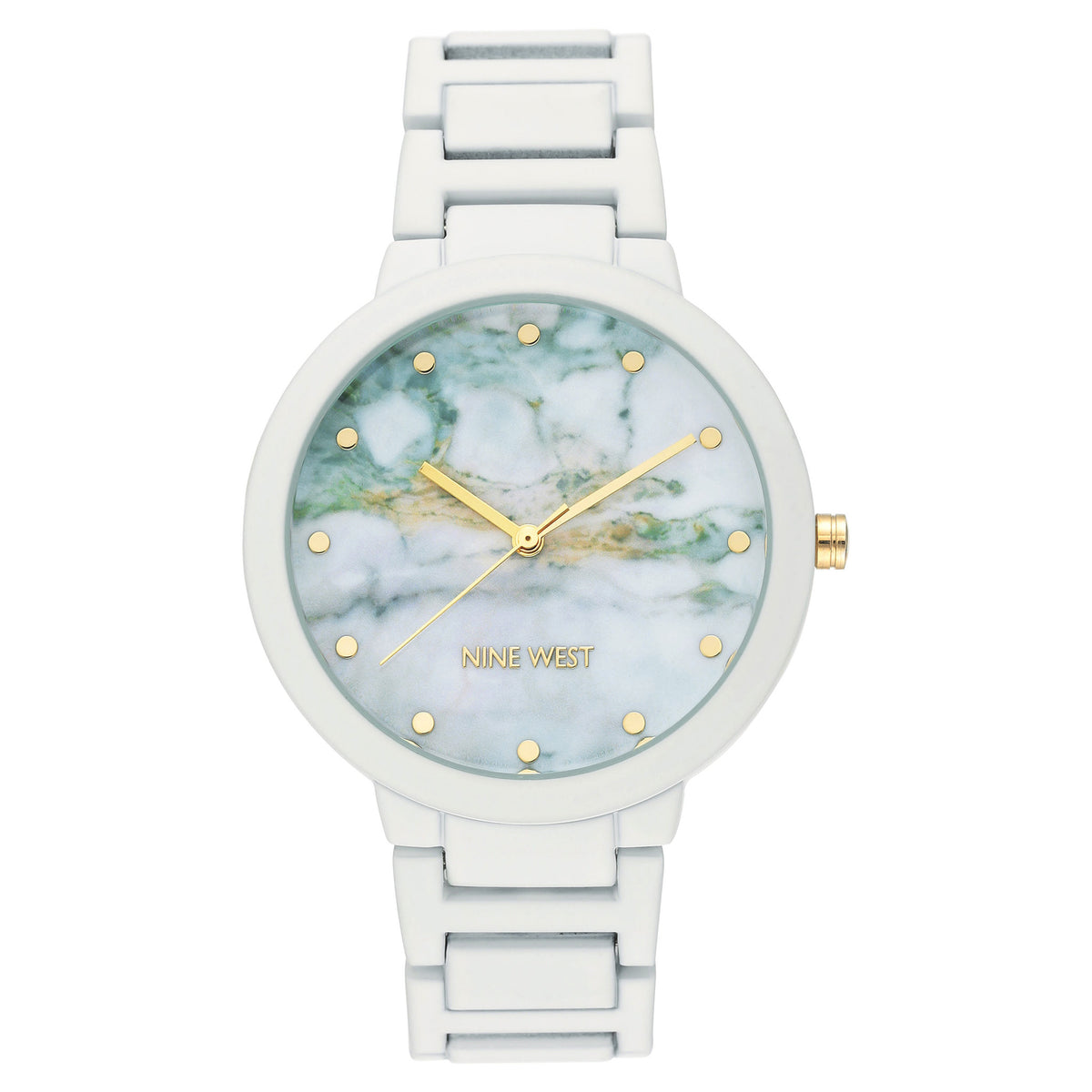 Nine West White Rubber Bracelet Marble Dial Women's Watch - NW2274MAWT