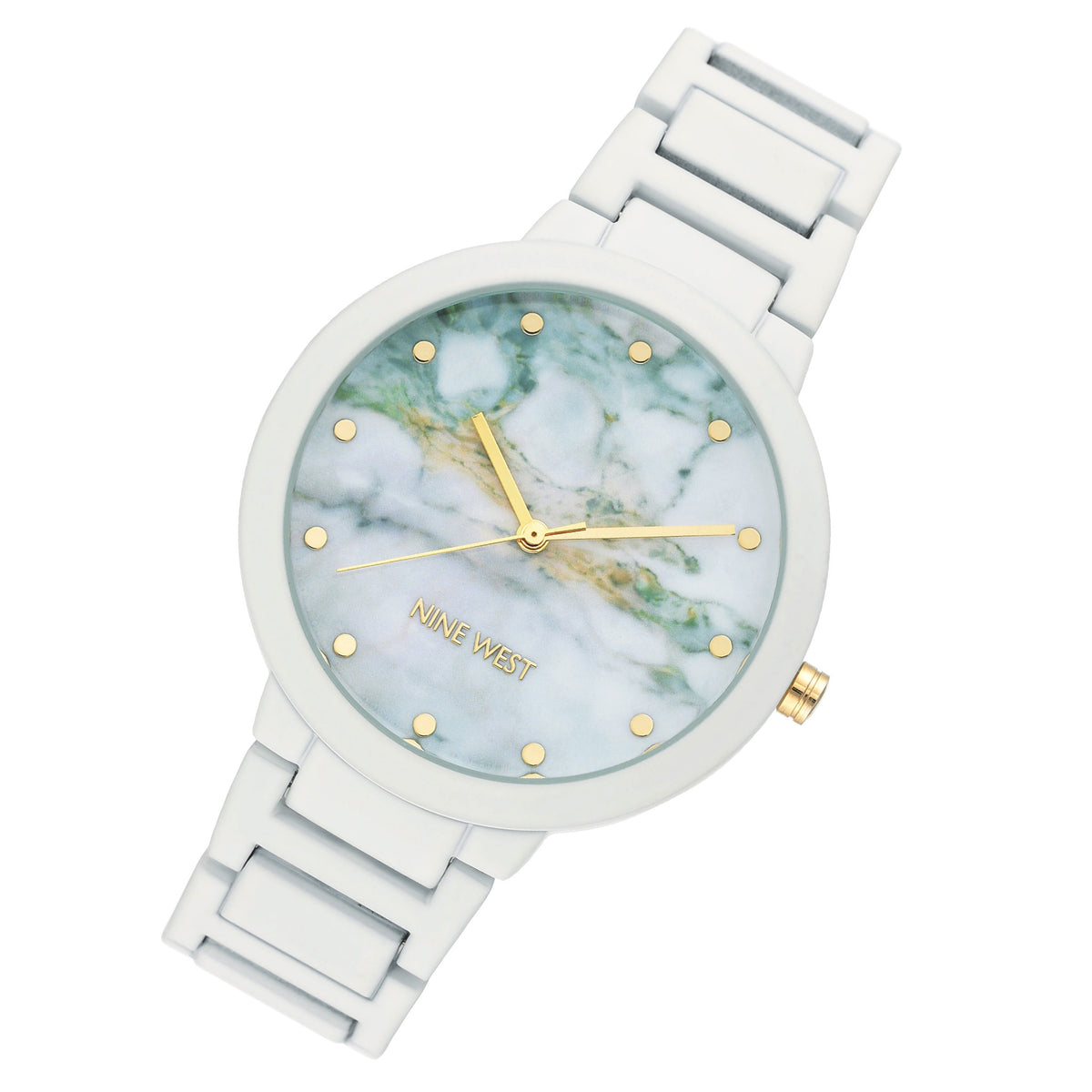 Nine West White Rubber Bracelet Marble Dial Women's Watch - NW2274MAWT