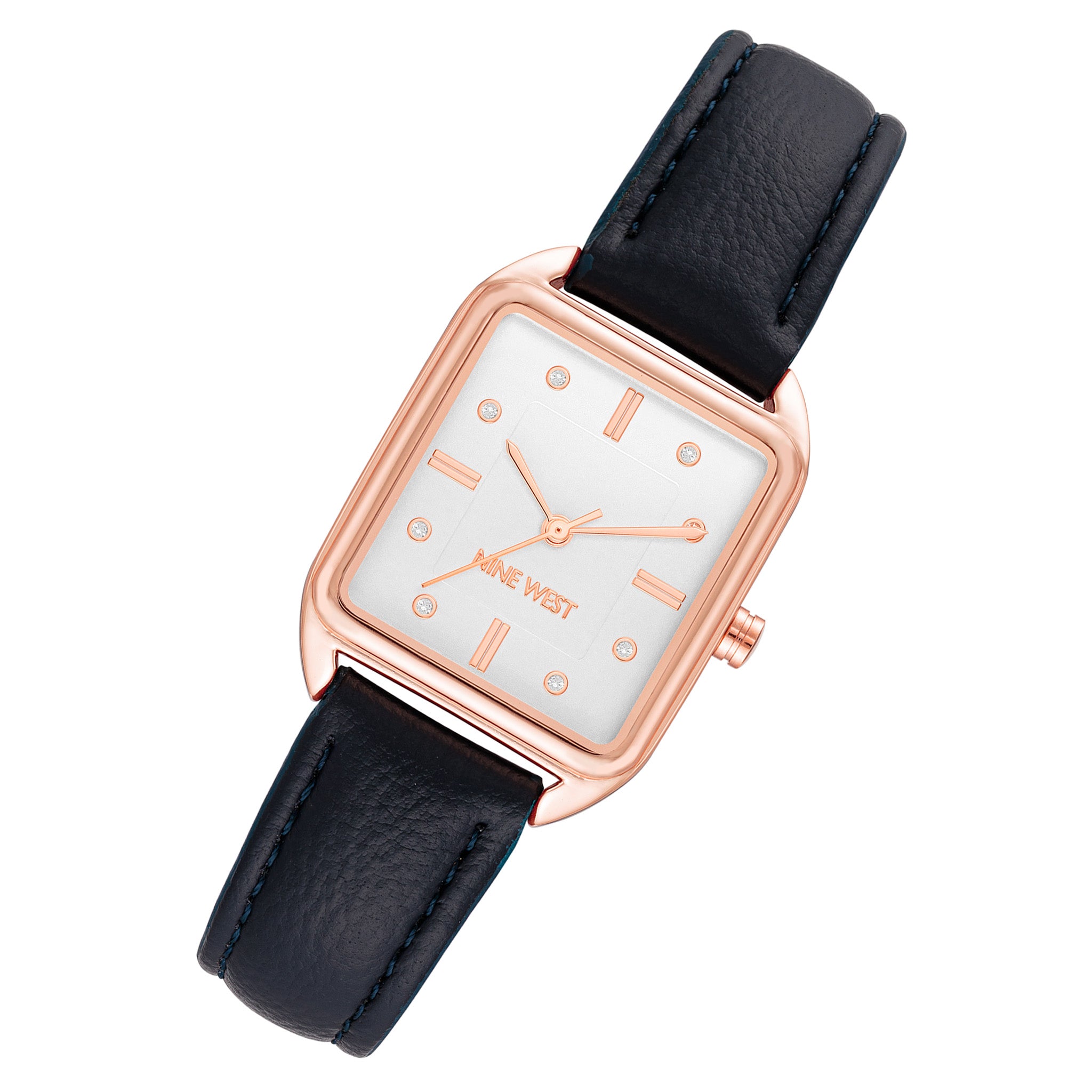 Nine West Navy Leather Silver Dial Women's Watch - NW3118RGNV