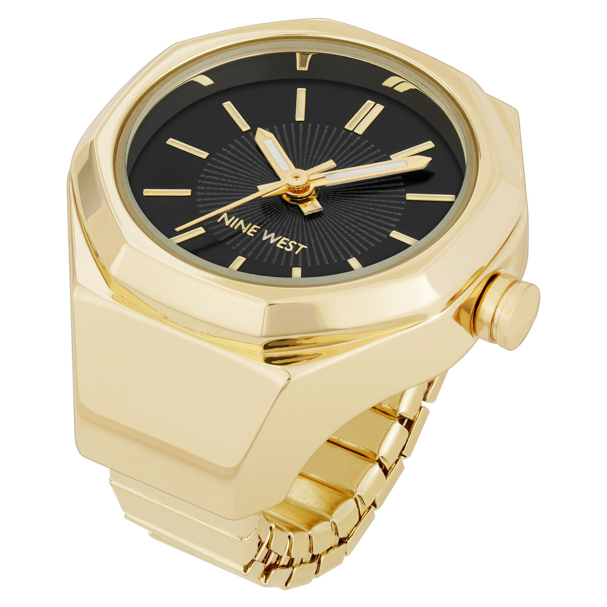 Nine West Gold Steel Black Dial Women's Watch - NW3342RINGBKG